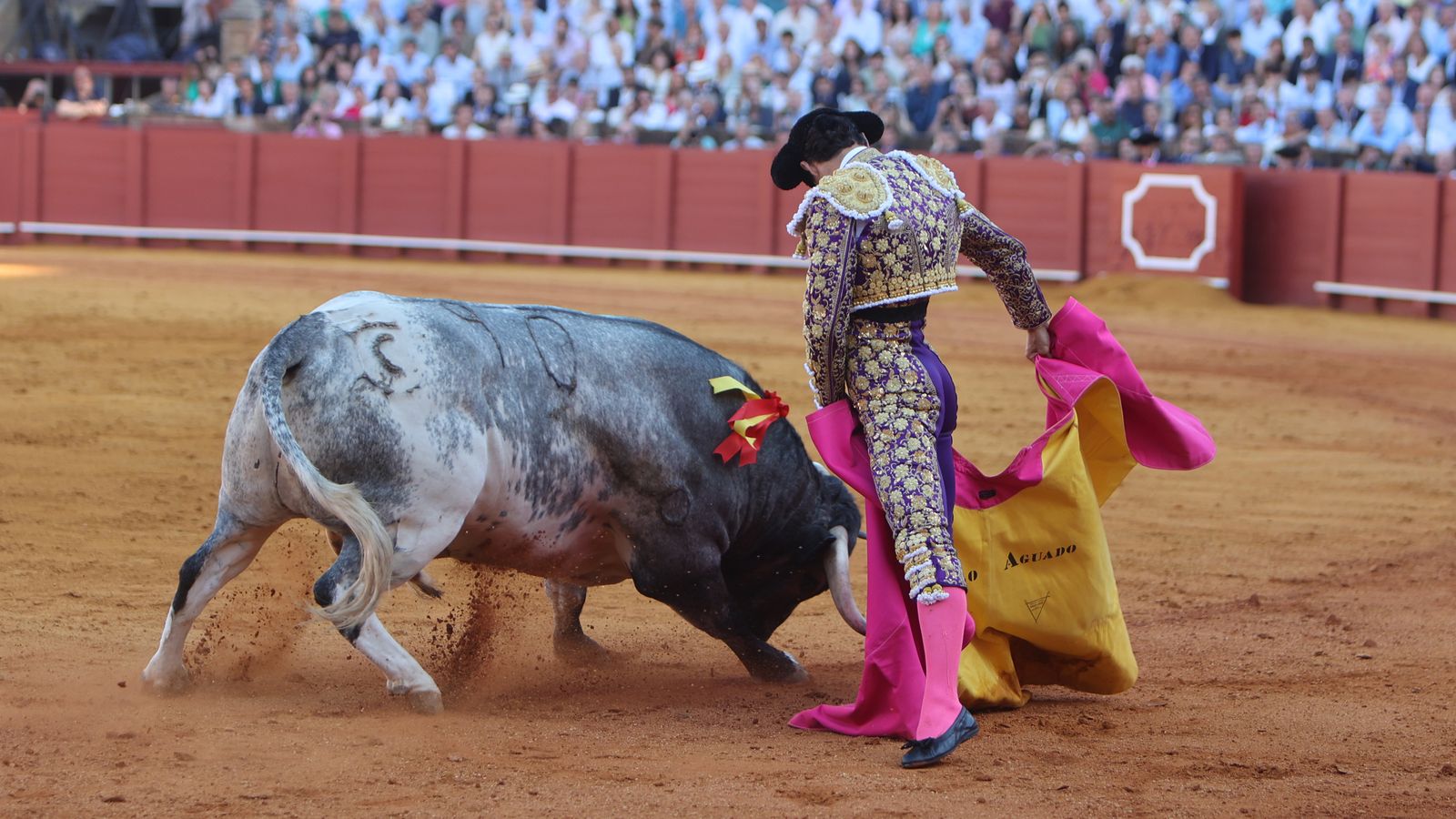 Pablo Aguado, que toreó muy bien a la verónica, remata con una media.