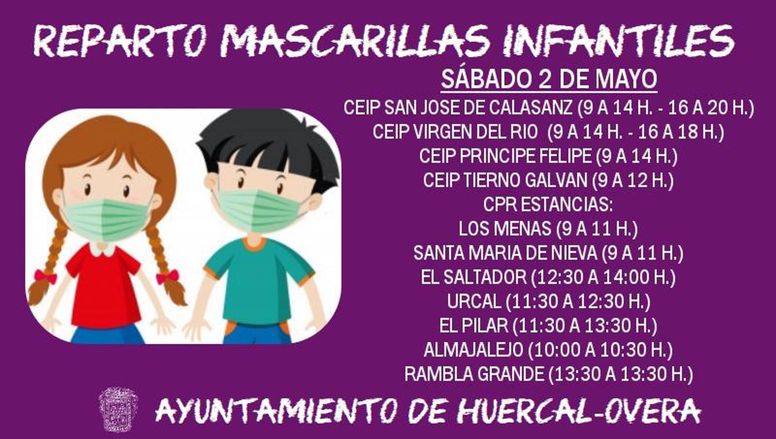 Este sábado será el reparto de mascarillas infantiles.