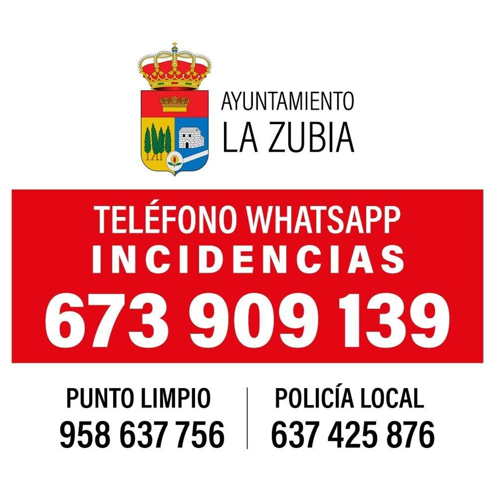 Teléfono para incidencias en La Zubia.