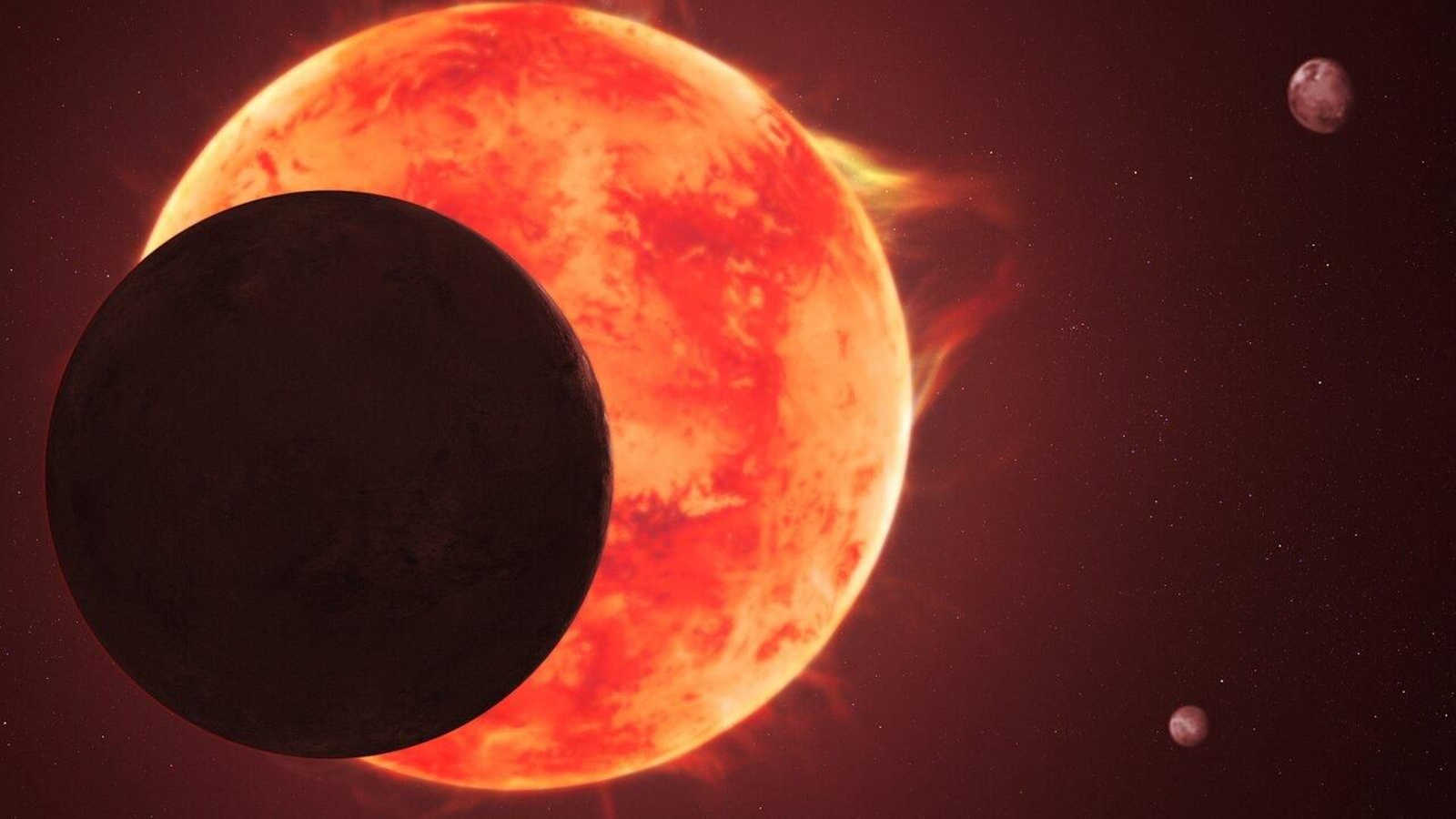 Recreación artística del exoplaneta TRAPPIST-1 d pasando ante su estrella.