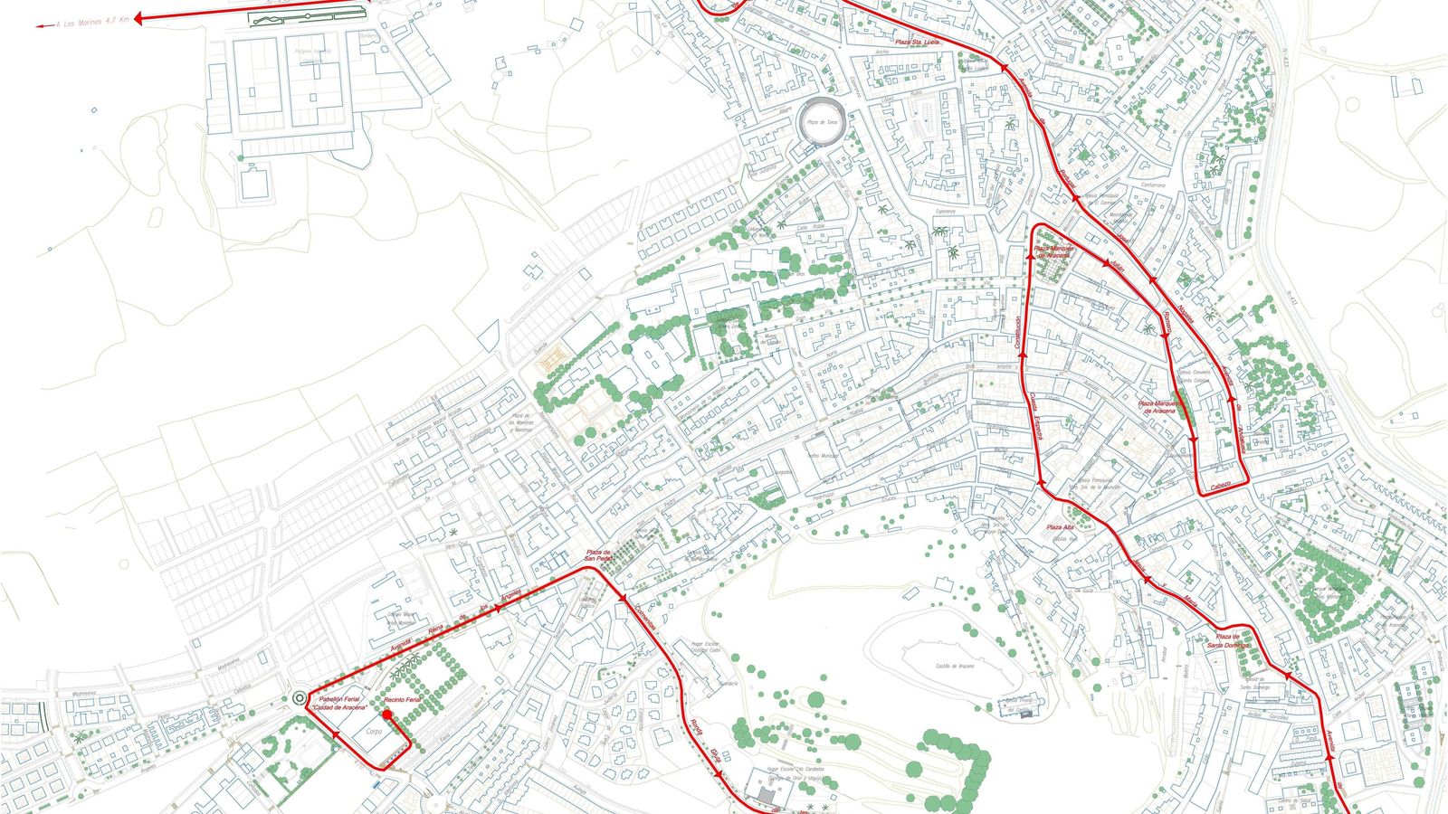 Recorrido de la salida neutralizada de la Vuelta por las calles de Aracena.