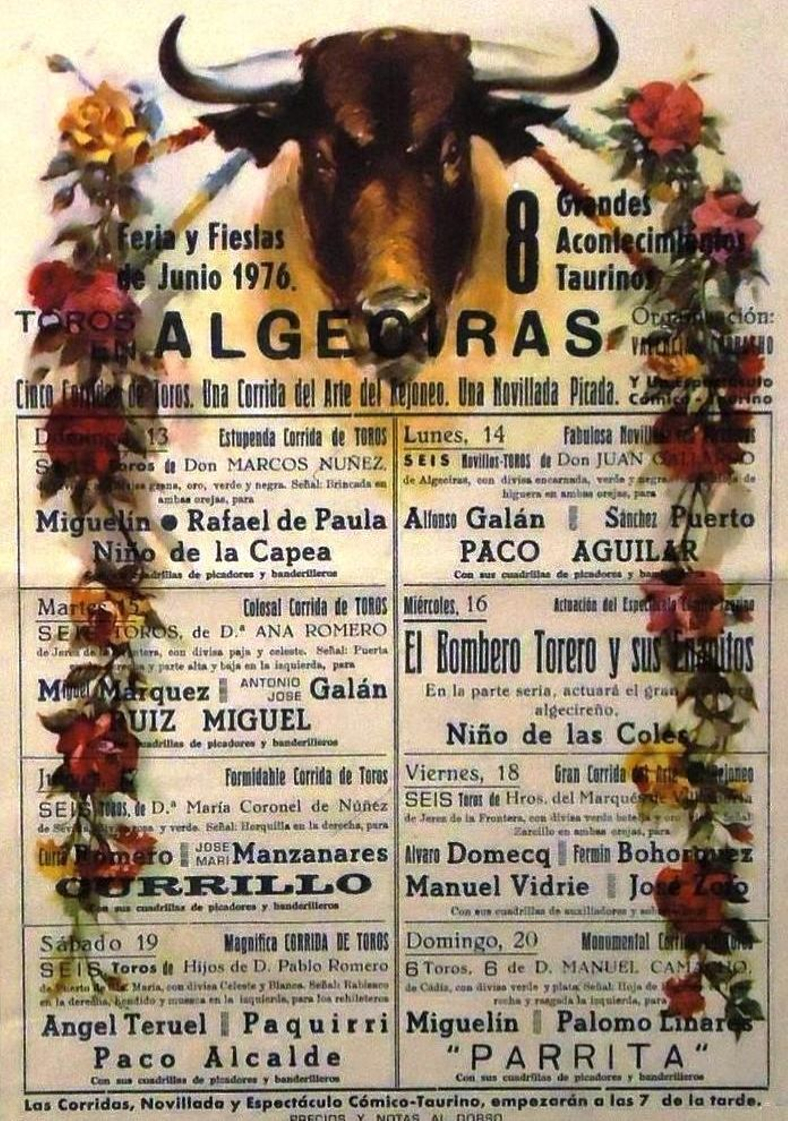 Cartel de toros de la Feria de Algeciras de 1976. Cartel de toros de la Feria de Algeciras de 1976.