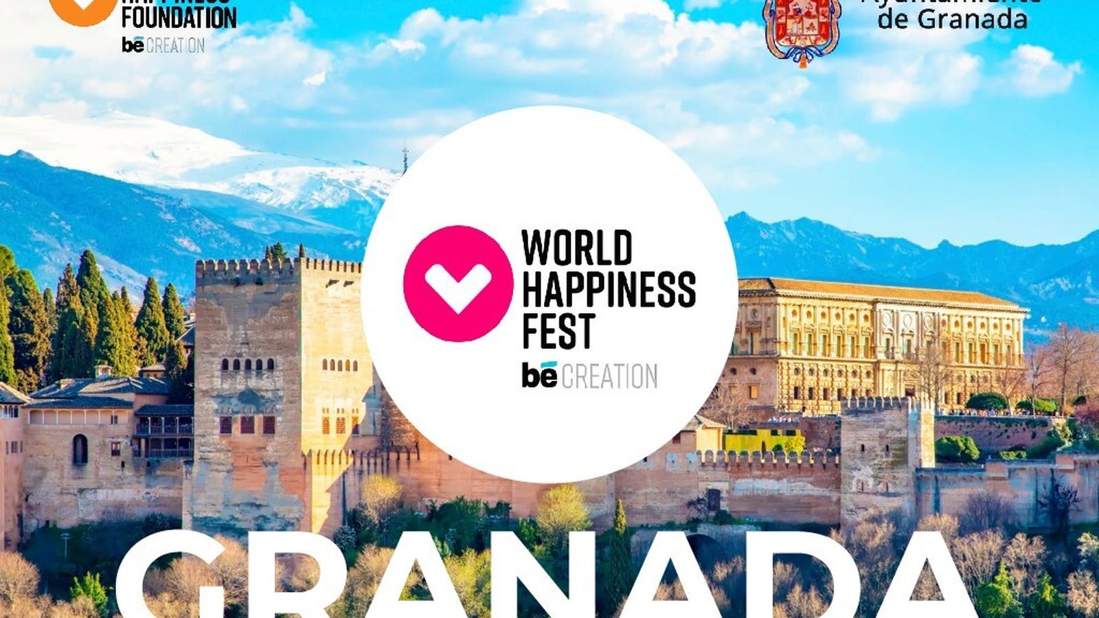 Cartel del Festival Mundial de la Felicidad que se realizará en Granada,