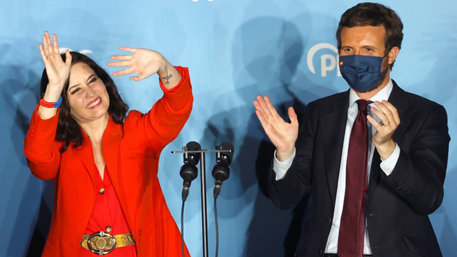 Ayuso y Casado, en la sede madrileña del PP.