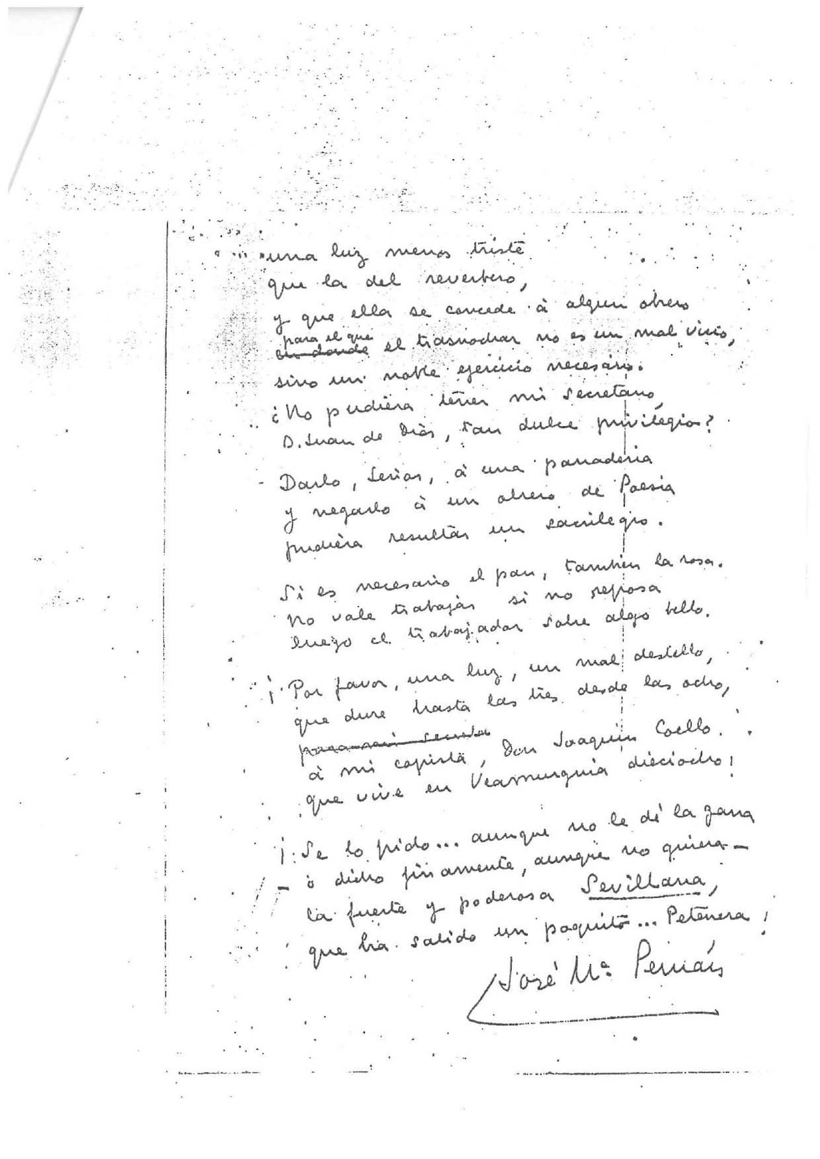 Segunda página de la carta de Pemán a Juan de Dios Molina.