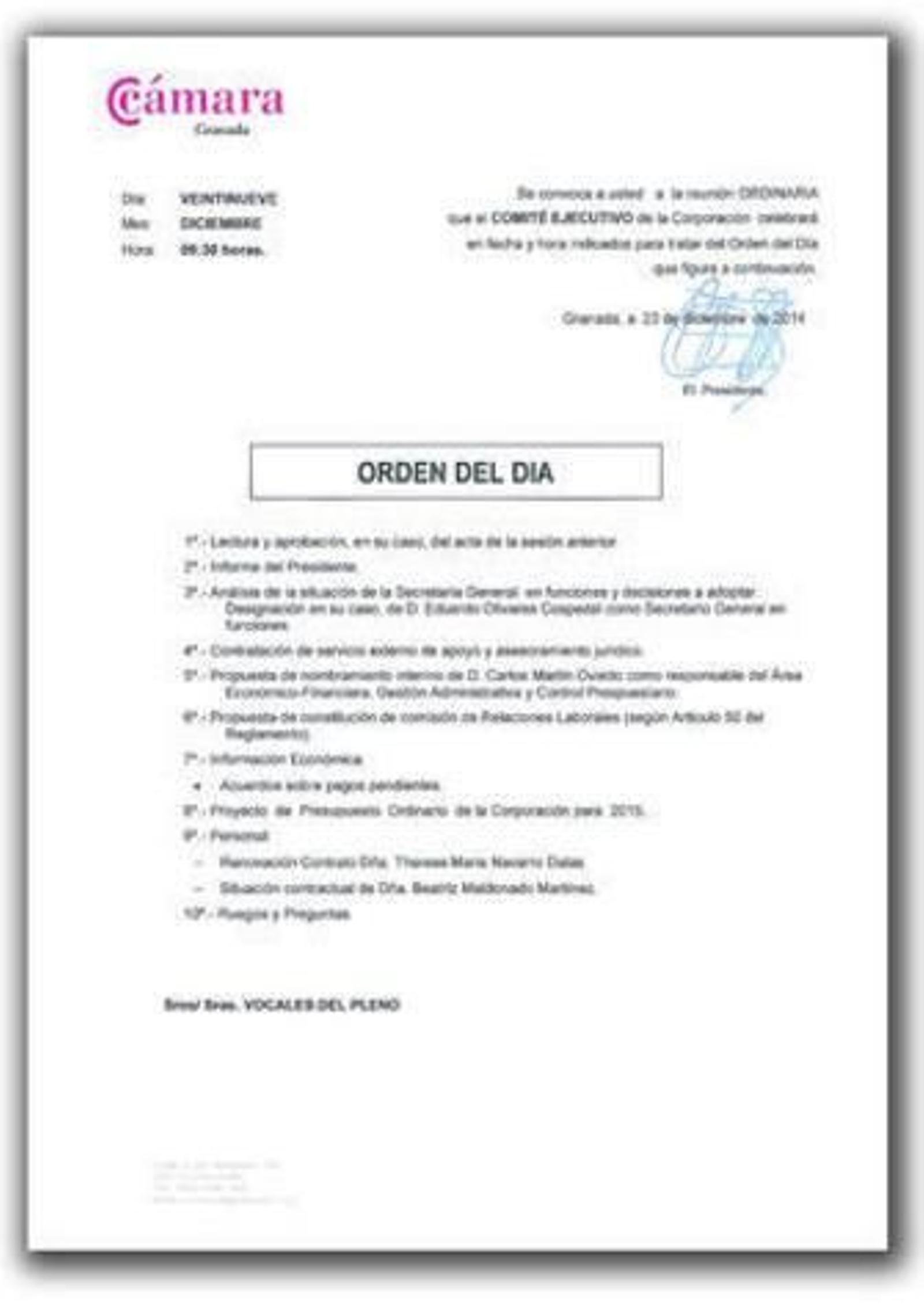 El cese de Jaime Parra, primera medida de la nueva dirección de la Cámara