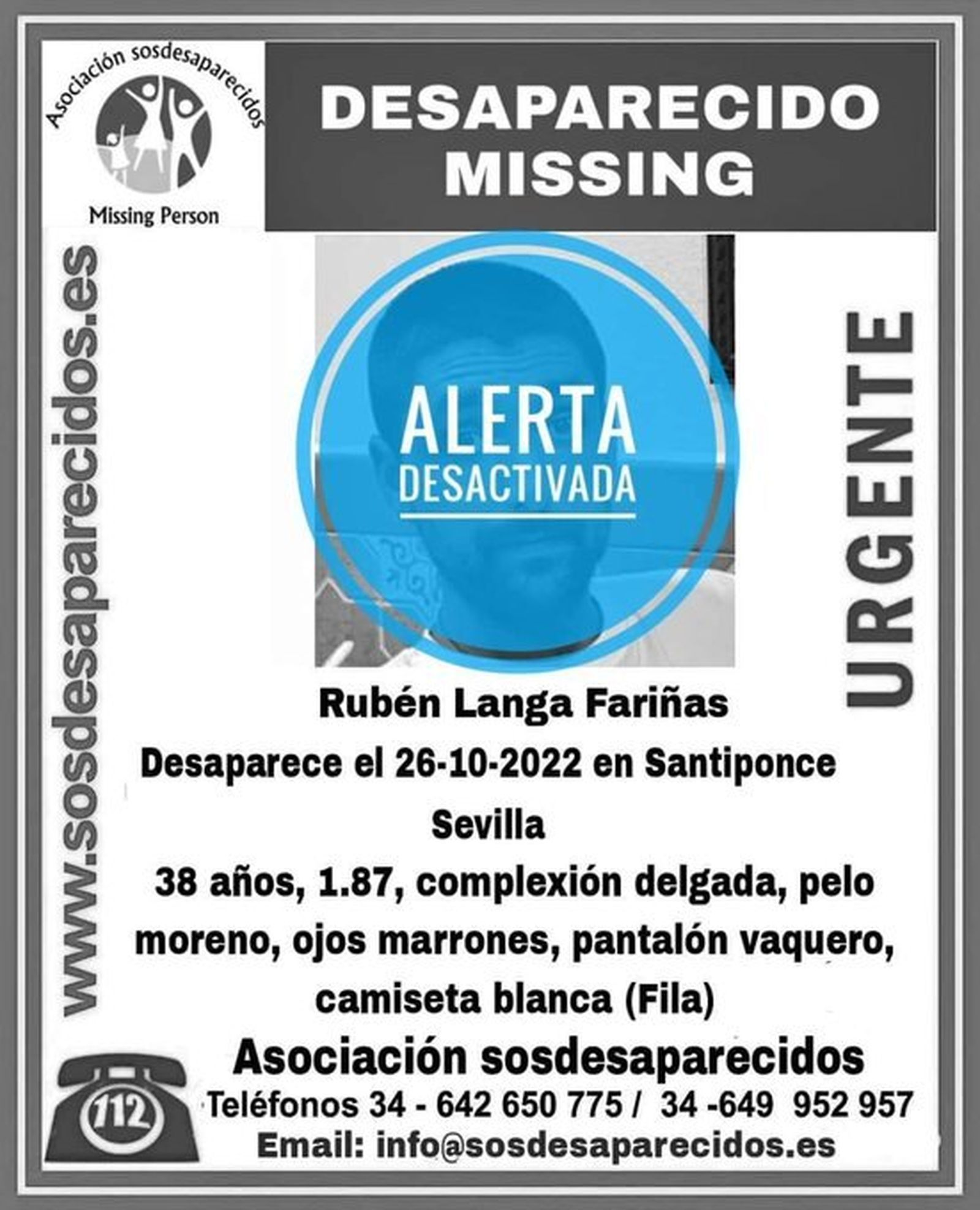 El cartel que informa de la desactivación de la alerta.