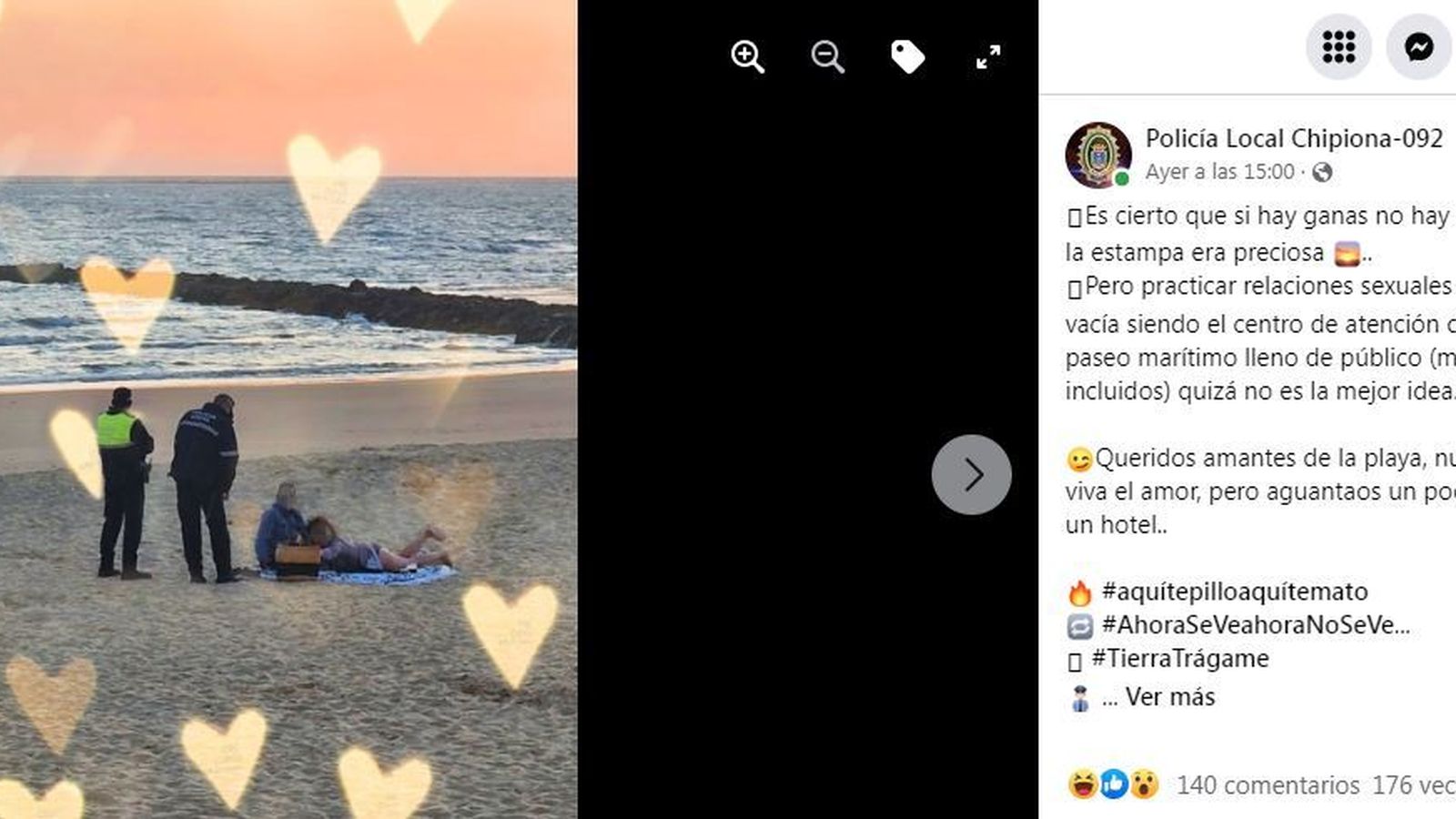 Publicación de la Policía Local de Chipiona en Facebook.