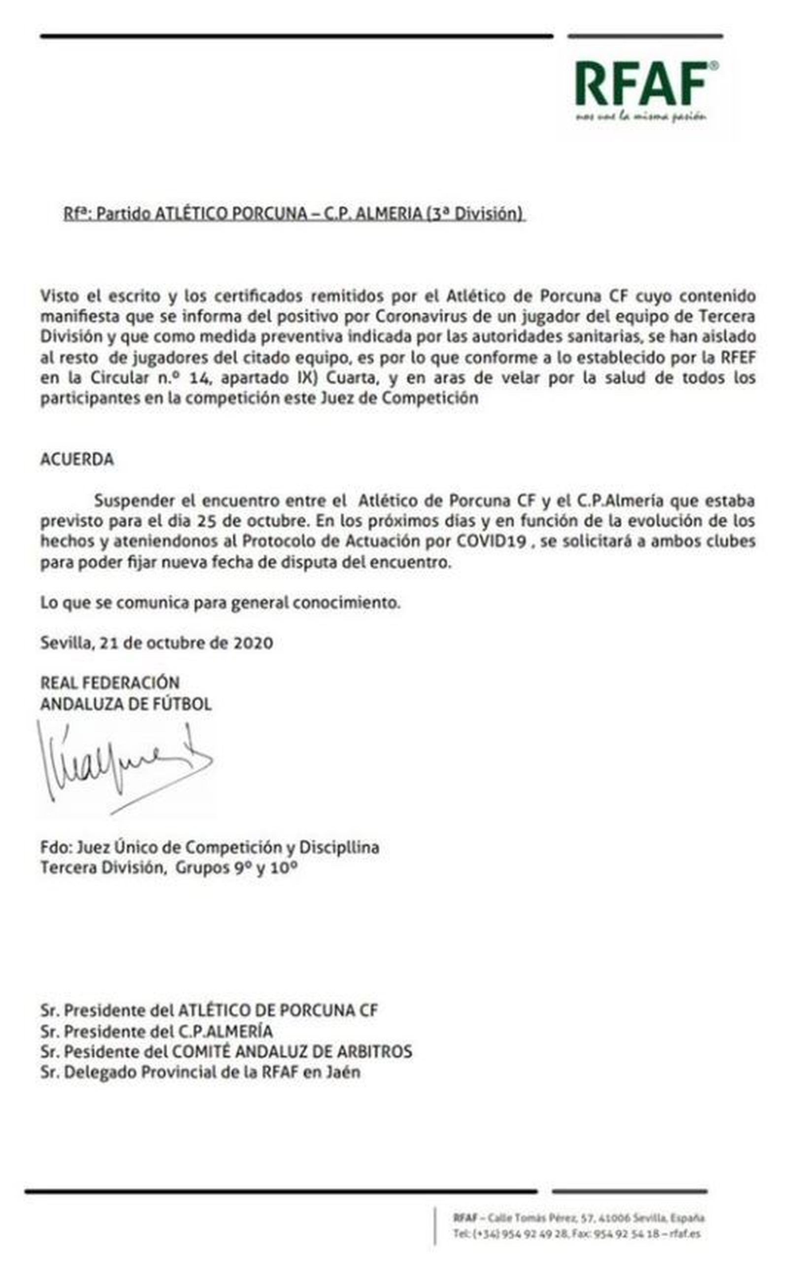 Acta del aplazamiento.