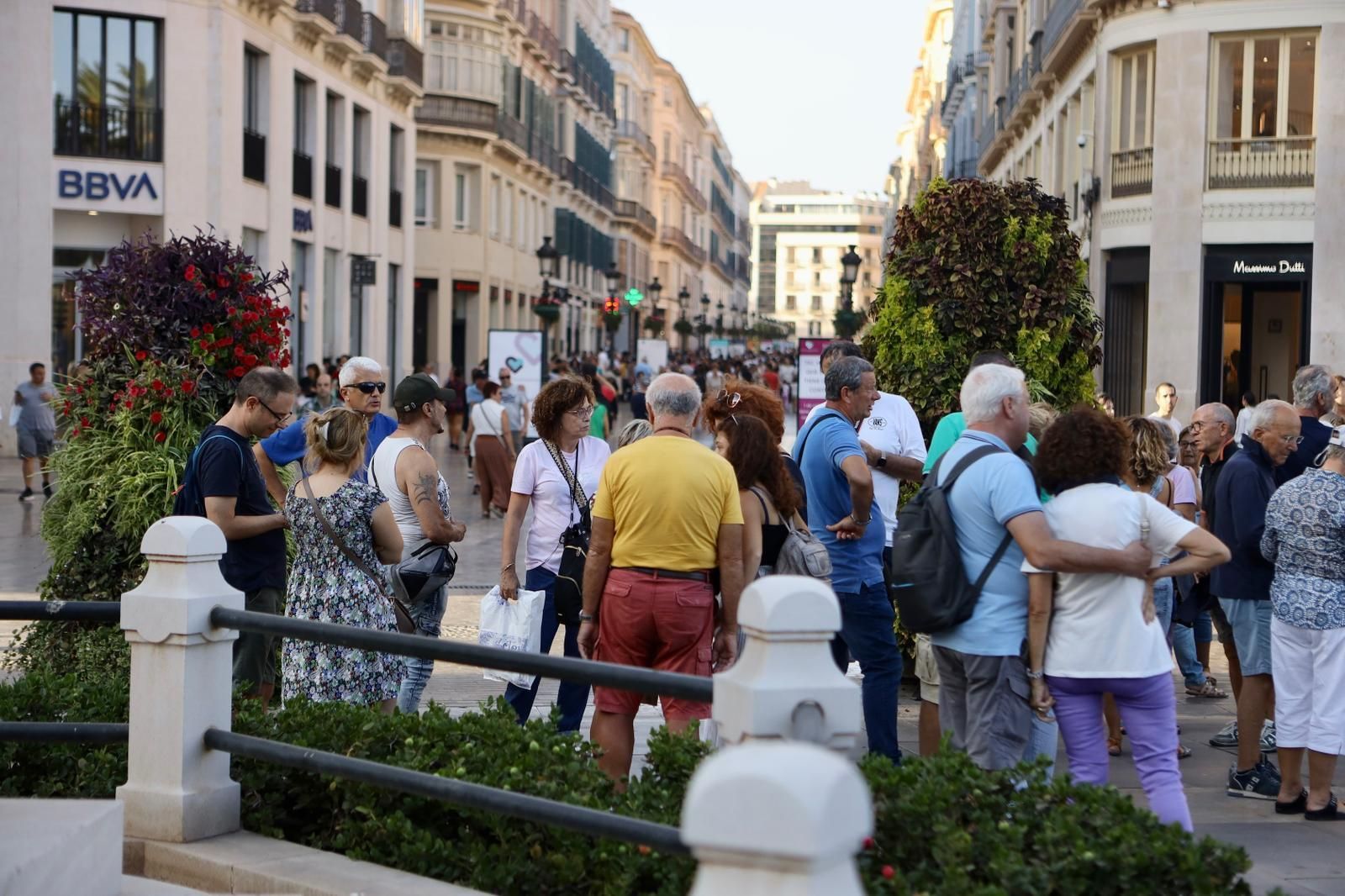 Turistas a la entrada de calle Larios.