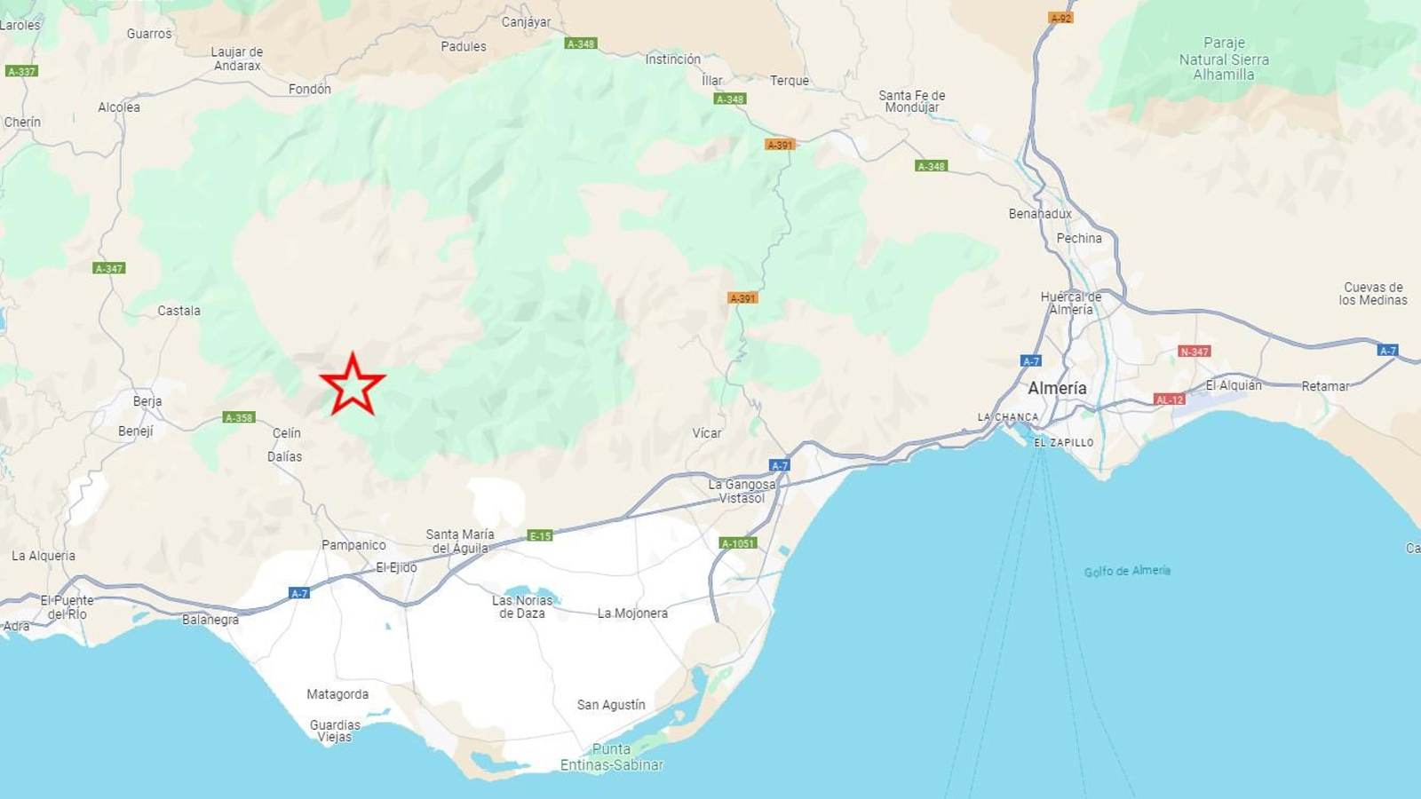 Terremoto en el término municipal de Dalías, registrado este lunes 30 de septiembre de madrugada.