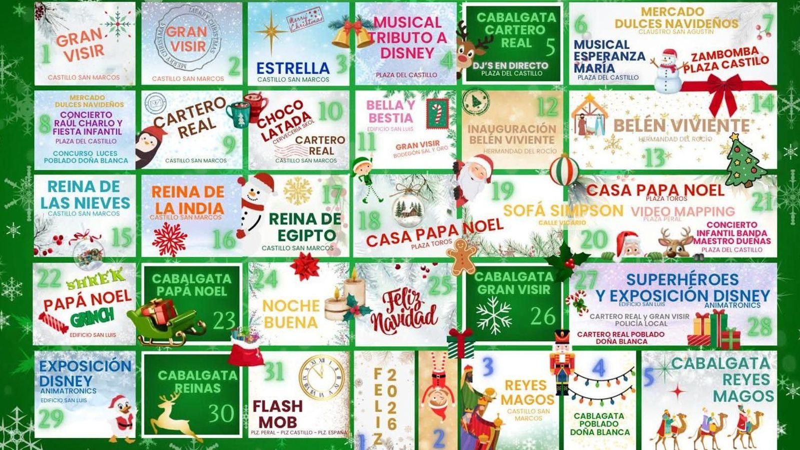 El calendario de la Navidad con todas las actividades previstas.
