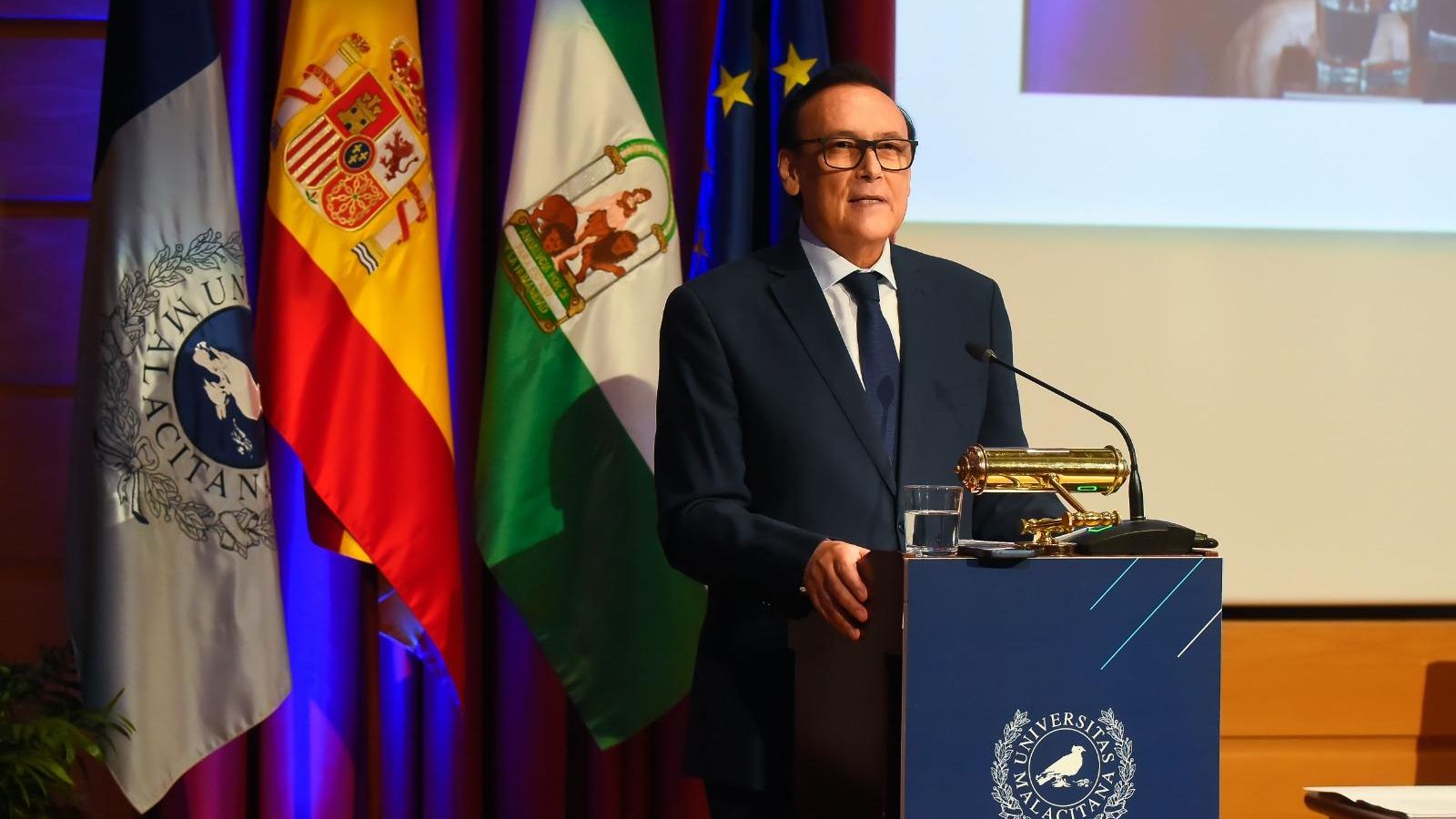 El consejero José Carlos Gómez Villamandos durante la apertura del nuevo año académico en la UMA.