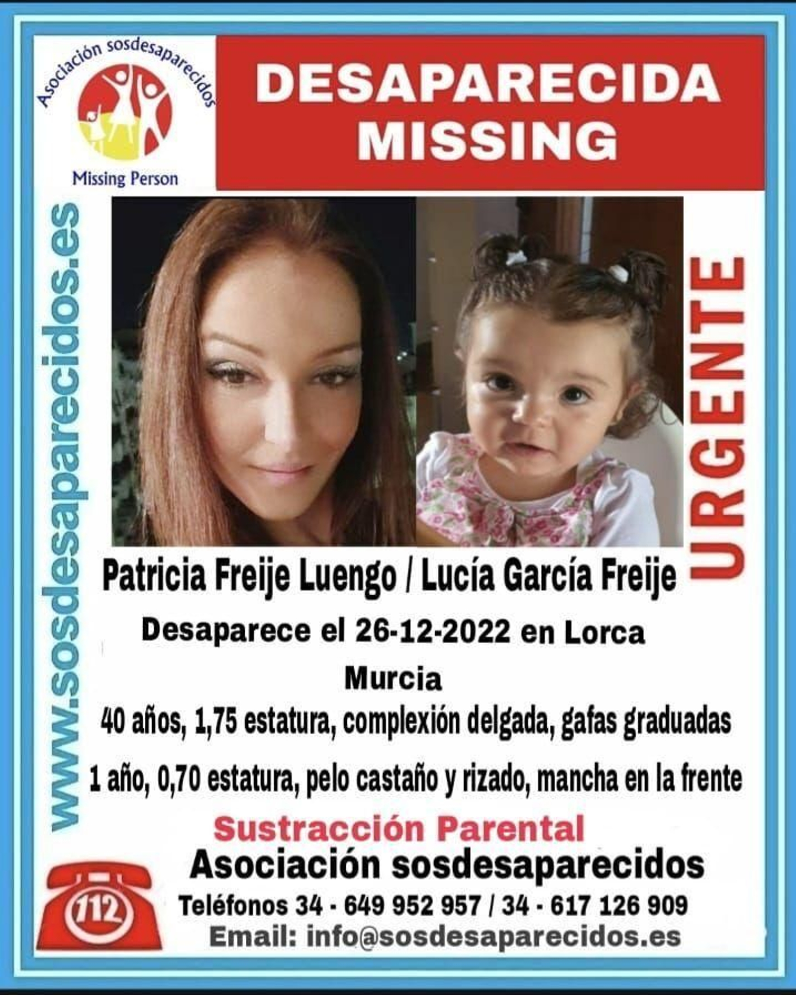 Cartel de la desaparición de Patricia Freije y su hija Lucía.