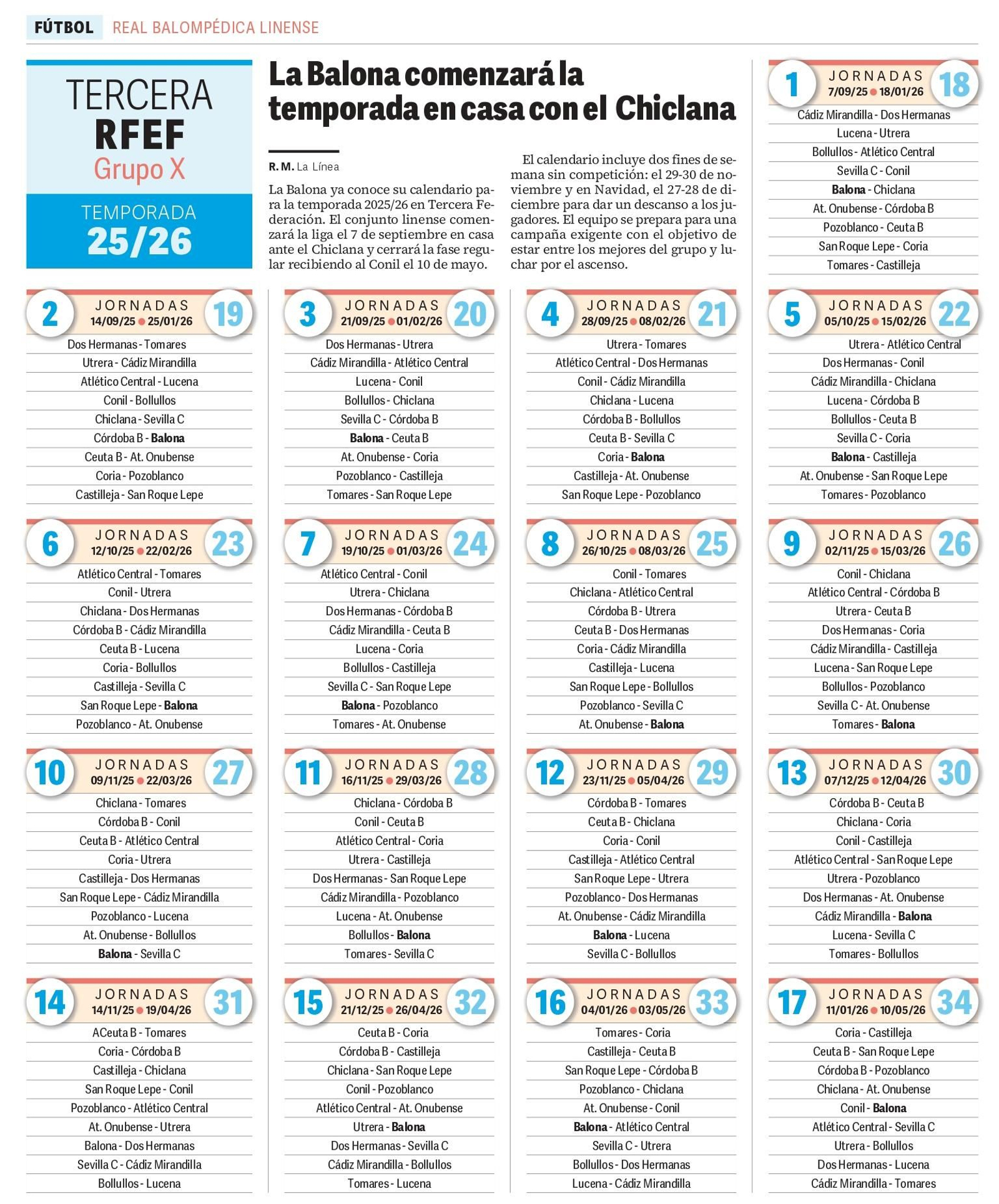 El calendario del grupo X de Tercera Federación.