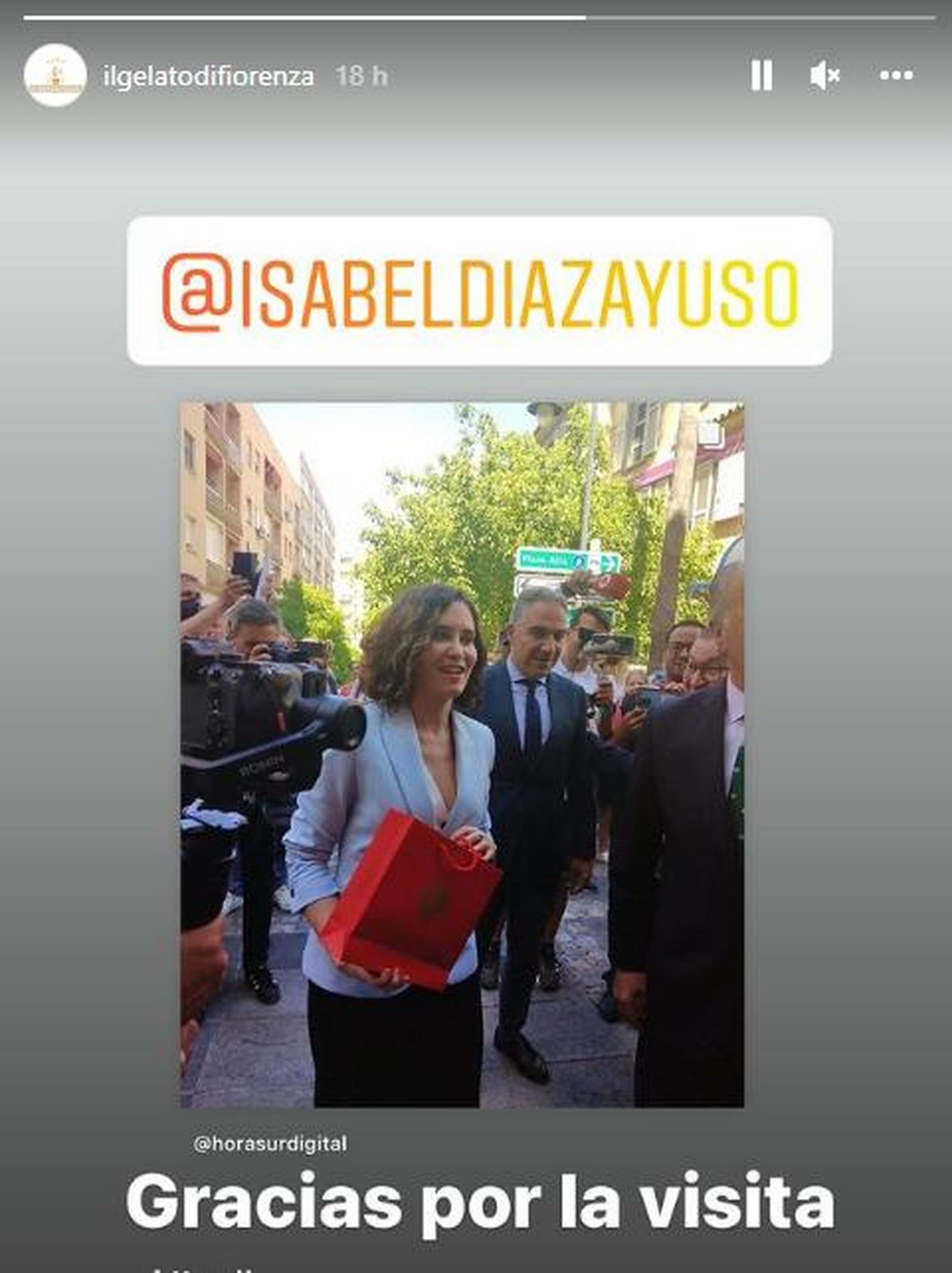 Captura de pantalla de la stories de la Heladería La Fiorenza