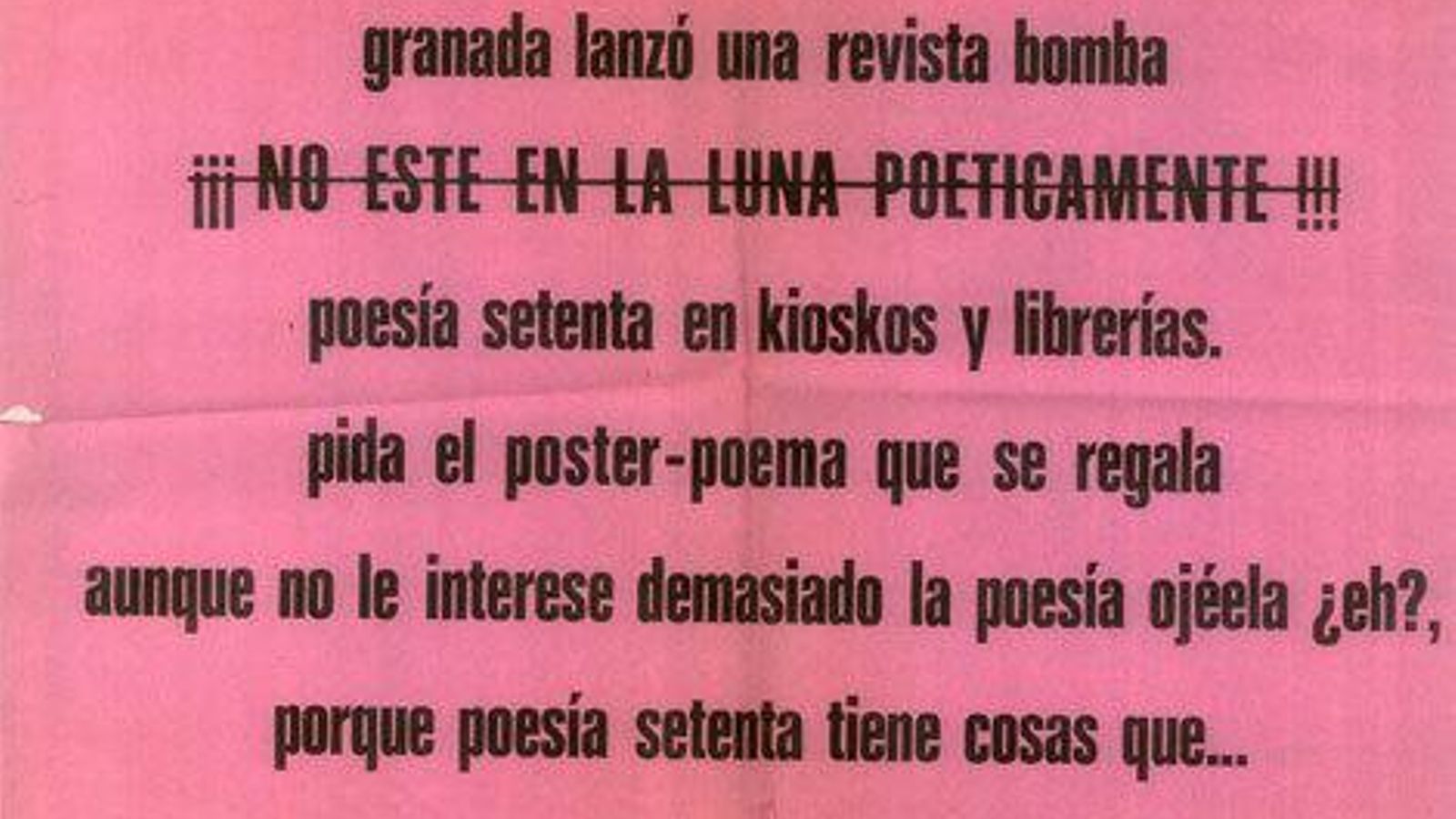 Publicidad de 'Poesía 70', repartida en la calle los días 20 y 21 de julio de 1969 coincidiendo con la llega del hombre a la Luna.