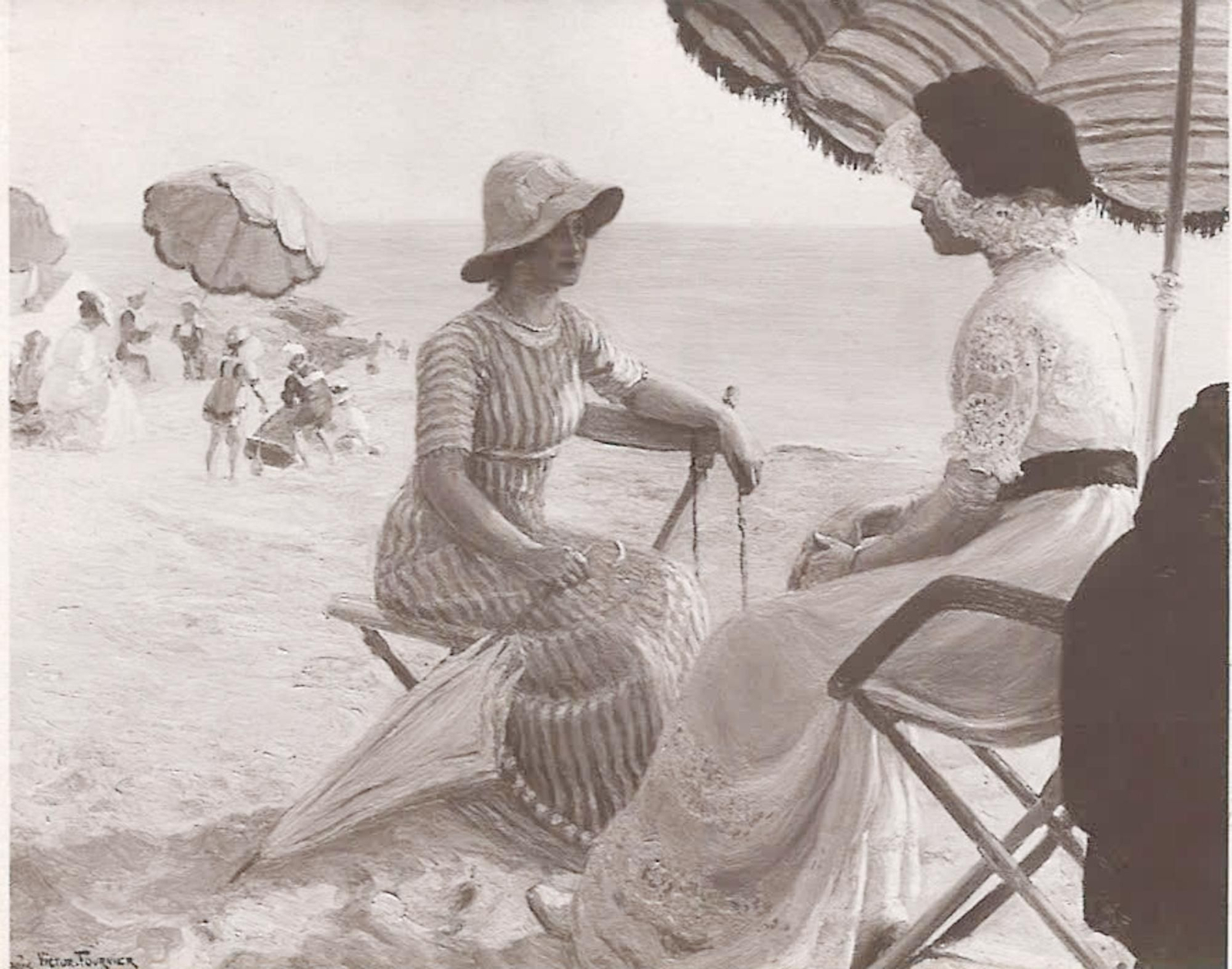 Escena de playa de principios del siglo XX.