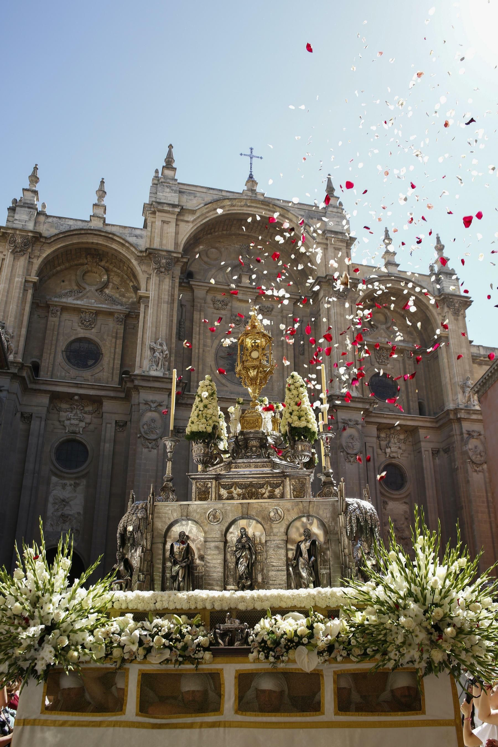 Pétalos a la salida de la Catedral