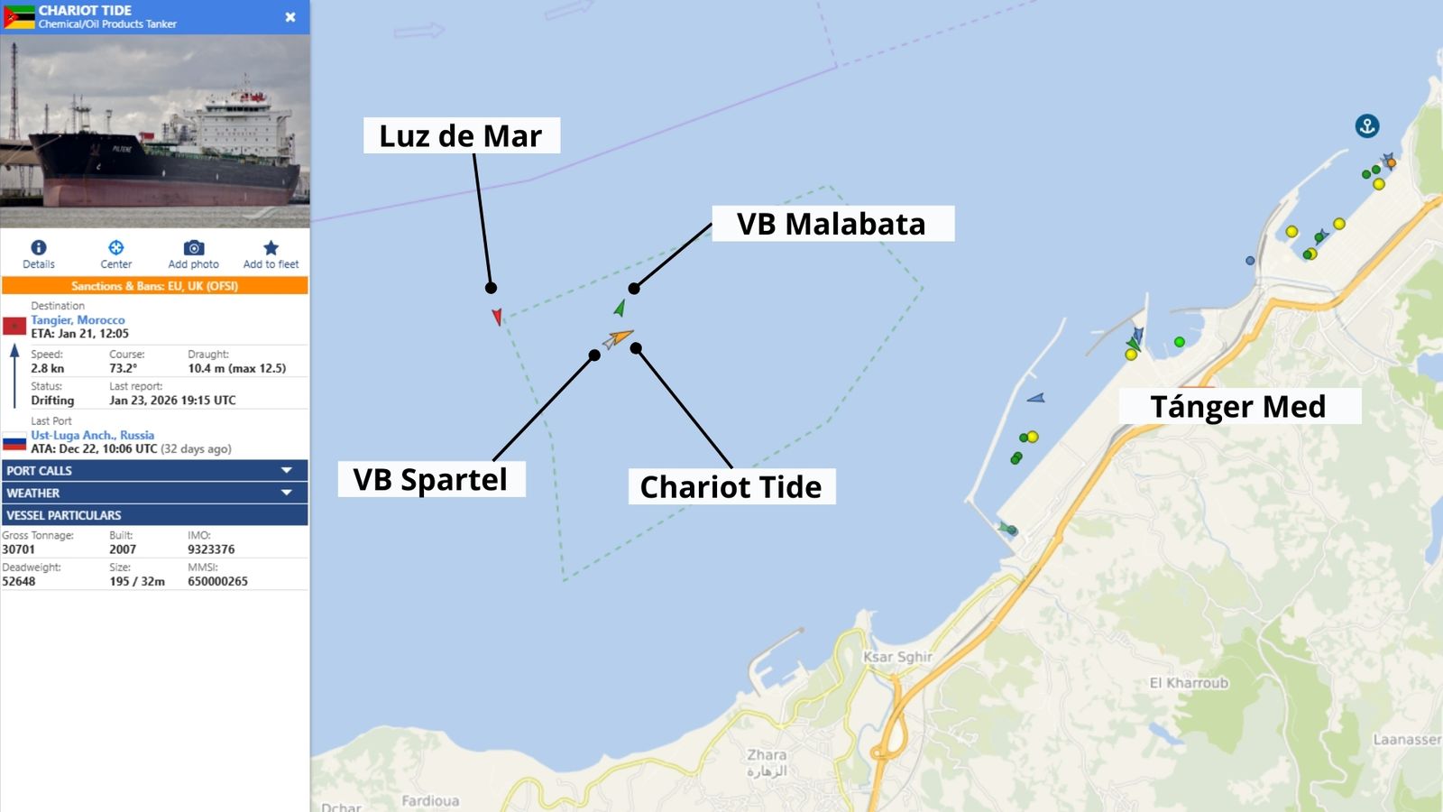 La aproximación del Chariot Tide a Tánger Med.