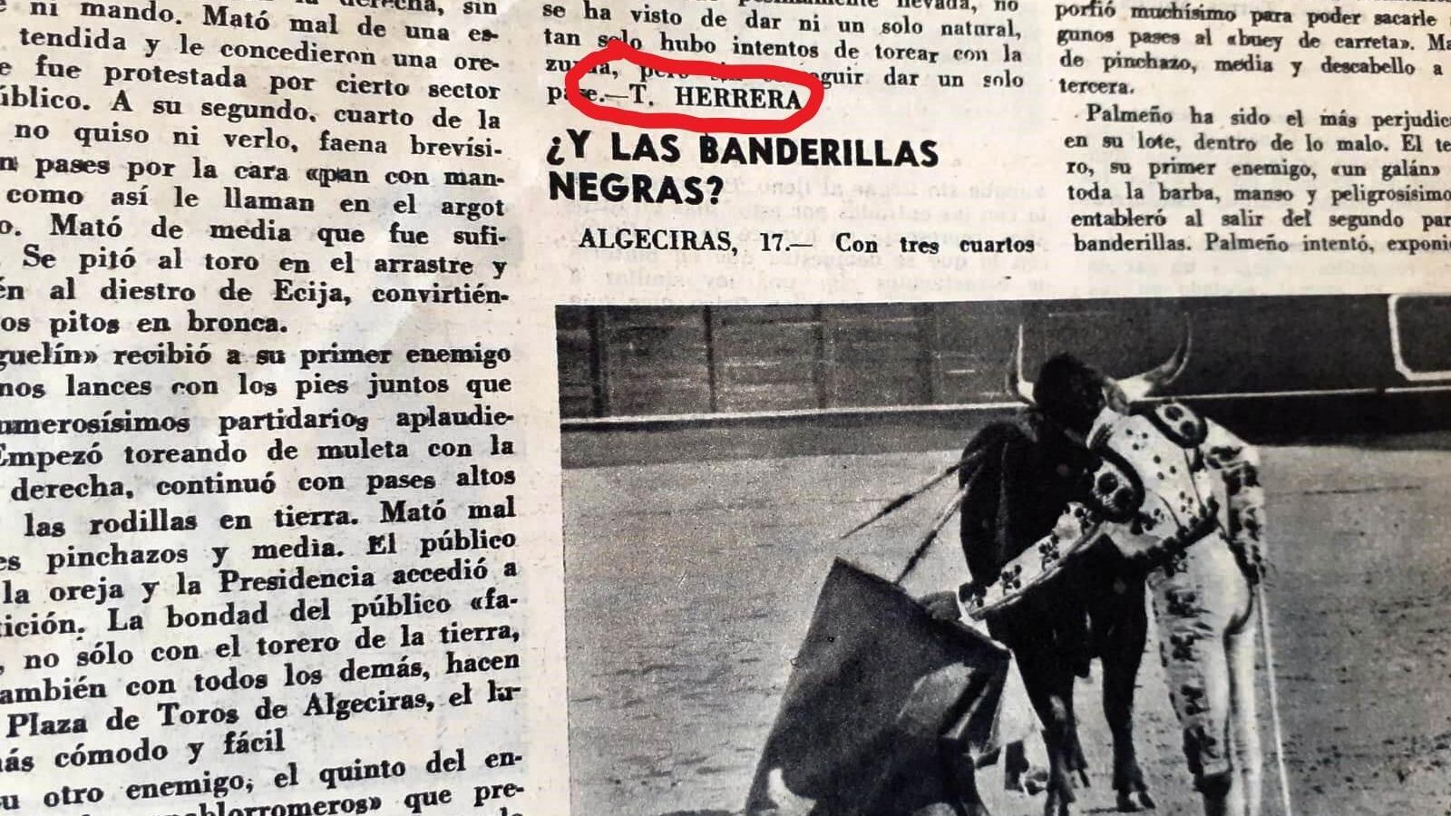 Fragmento de una crónica de T. Herrera en 'El Ruedo'.