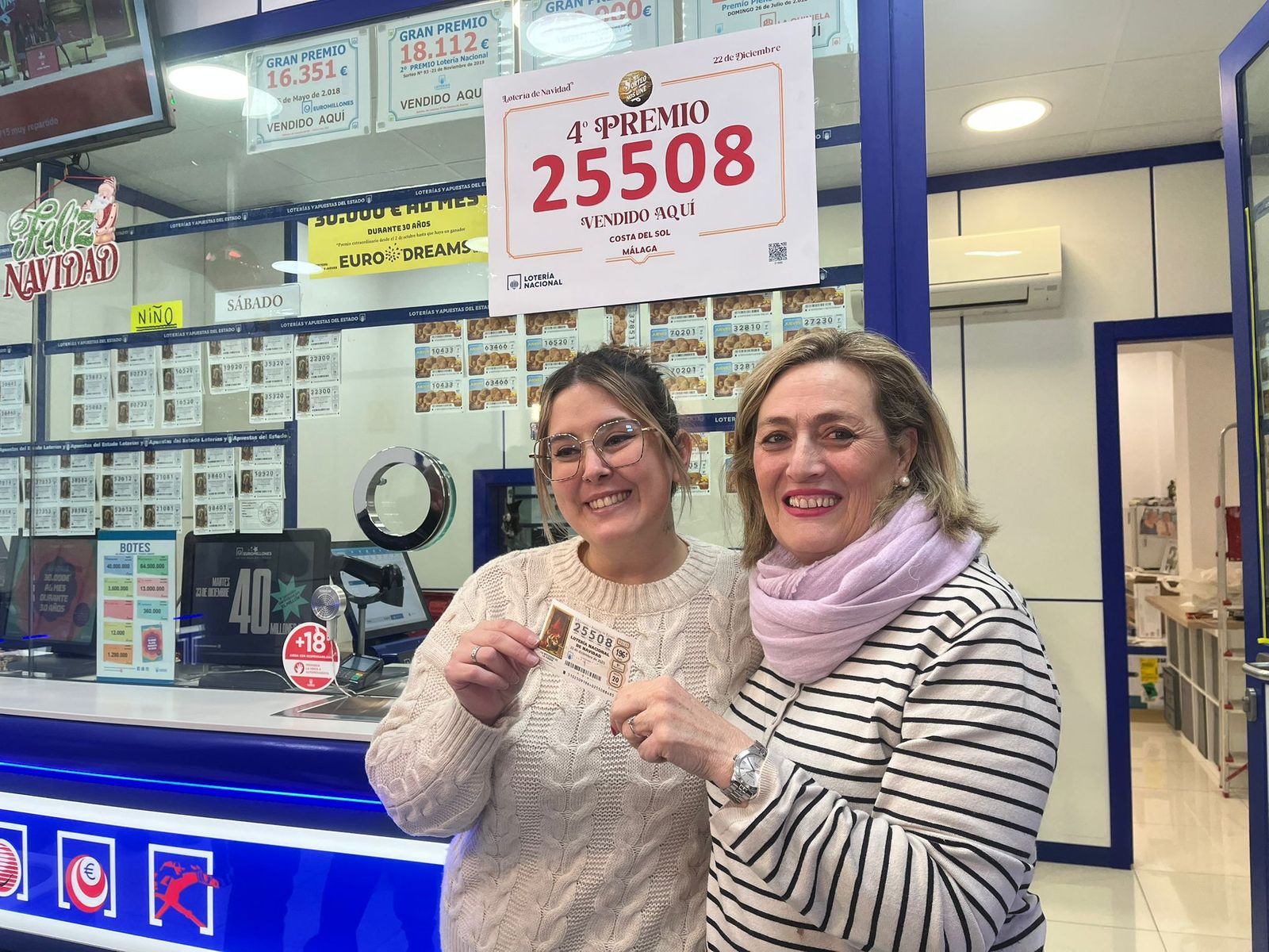 Un cuarto premio de la Lotería de Navidad 2025 deja 8 millones en Camino de Suárez, en Málaga