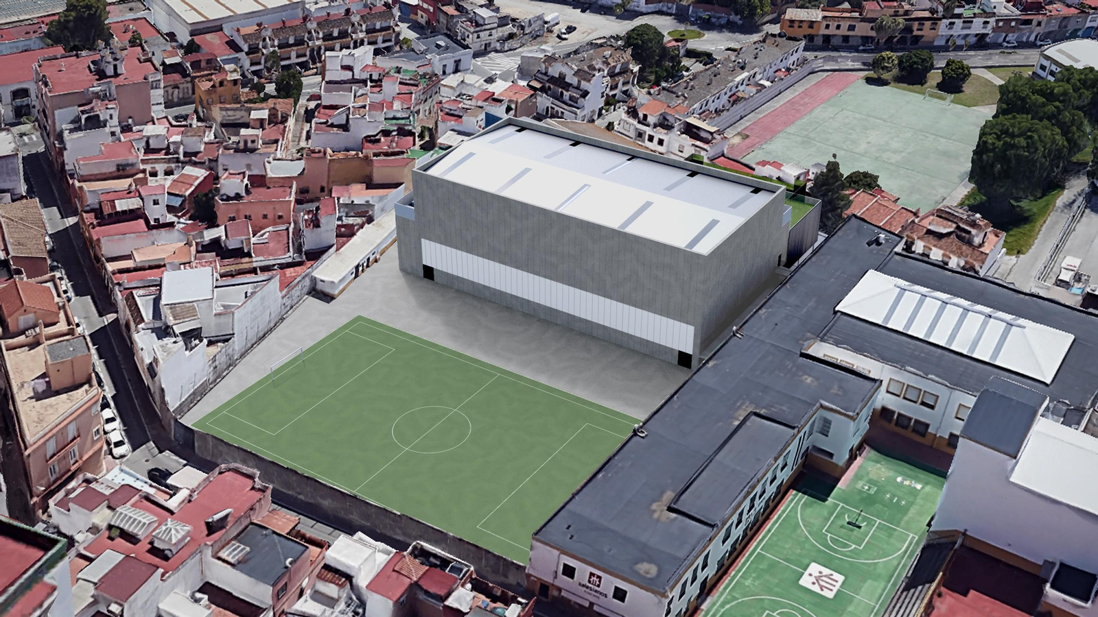 Recreación del futuro centro deportivo del colegio Salesianos.