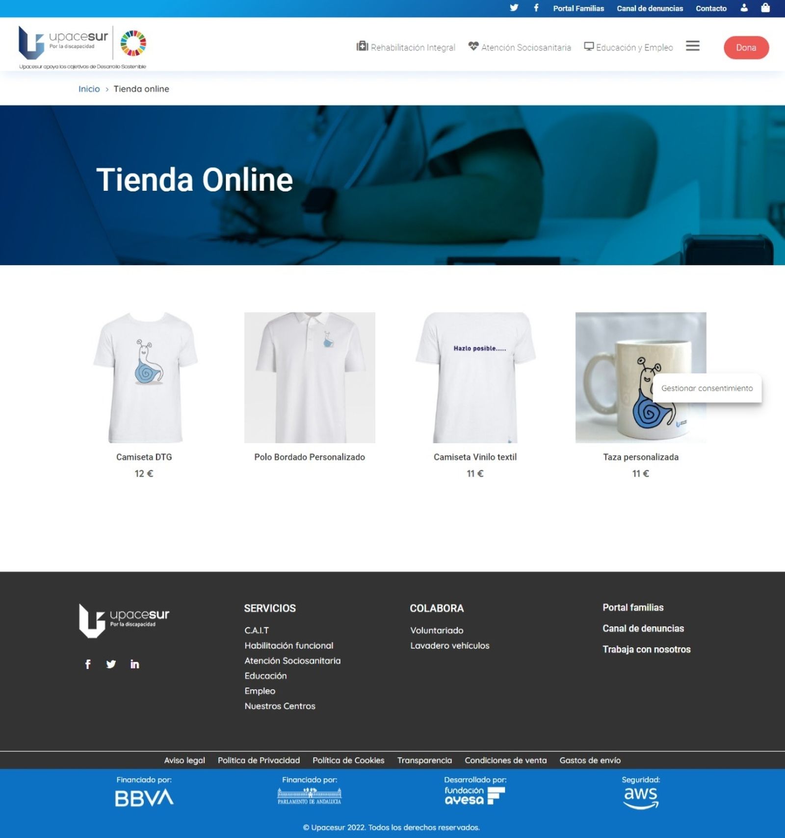 Aspecto de la tienda online de Upacesur.