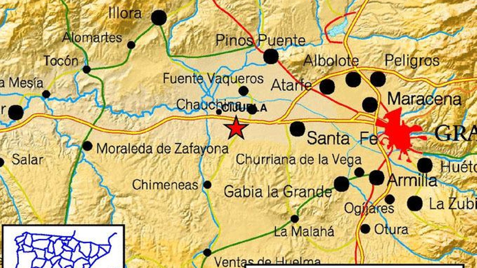 Localización exacta del terremoto en Granada. Localización exacta del terremoto en Granada.