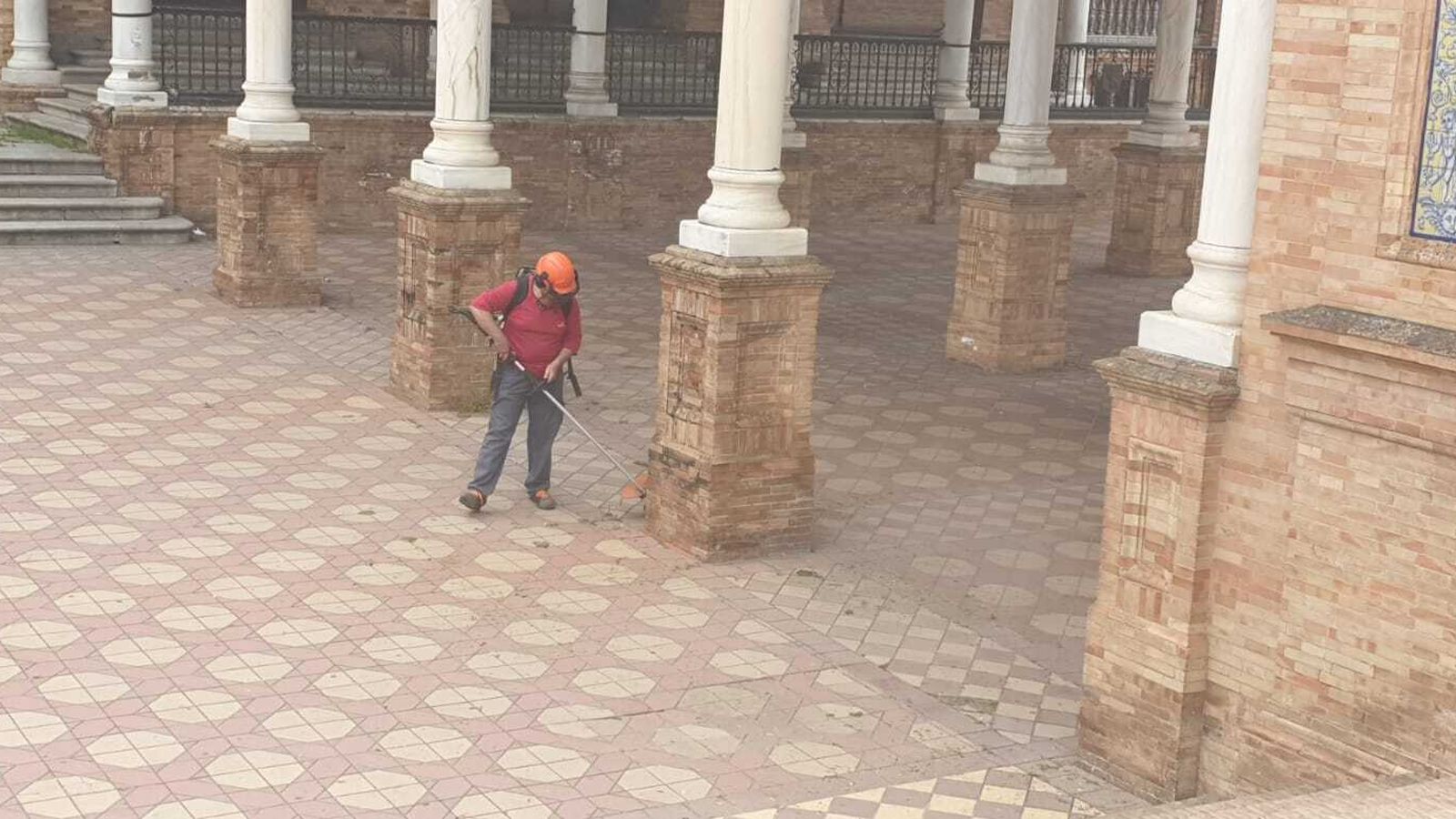 Retirada de la verdina del pedestal de las columnas.