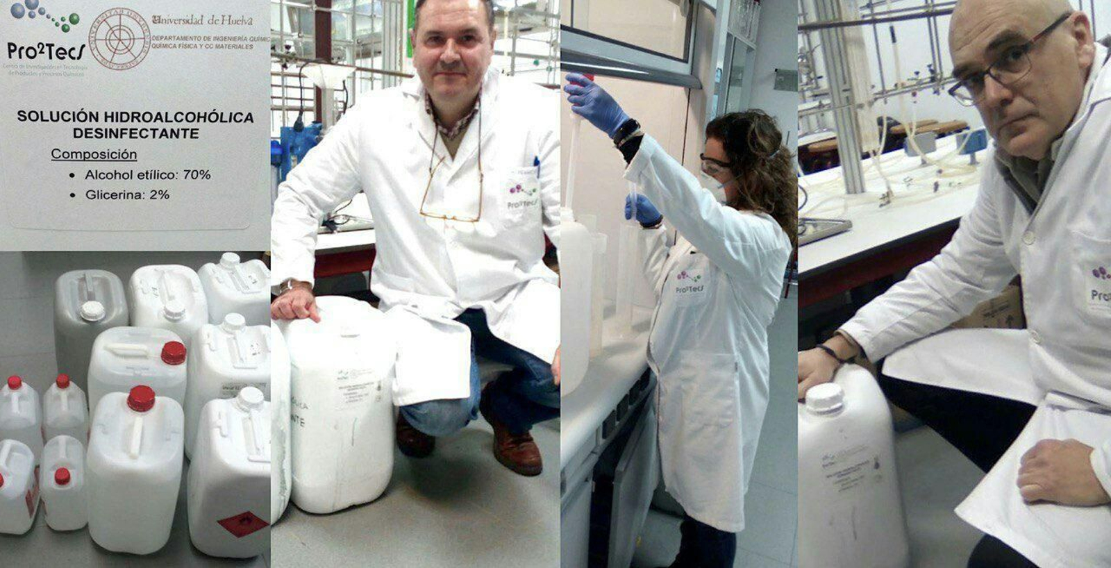 La UHU fabrica solución hidroalcohólica para los trabajadores sanitarios de los hospitales de Huelva para la lucha contra el coronavirus