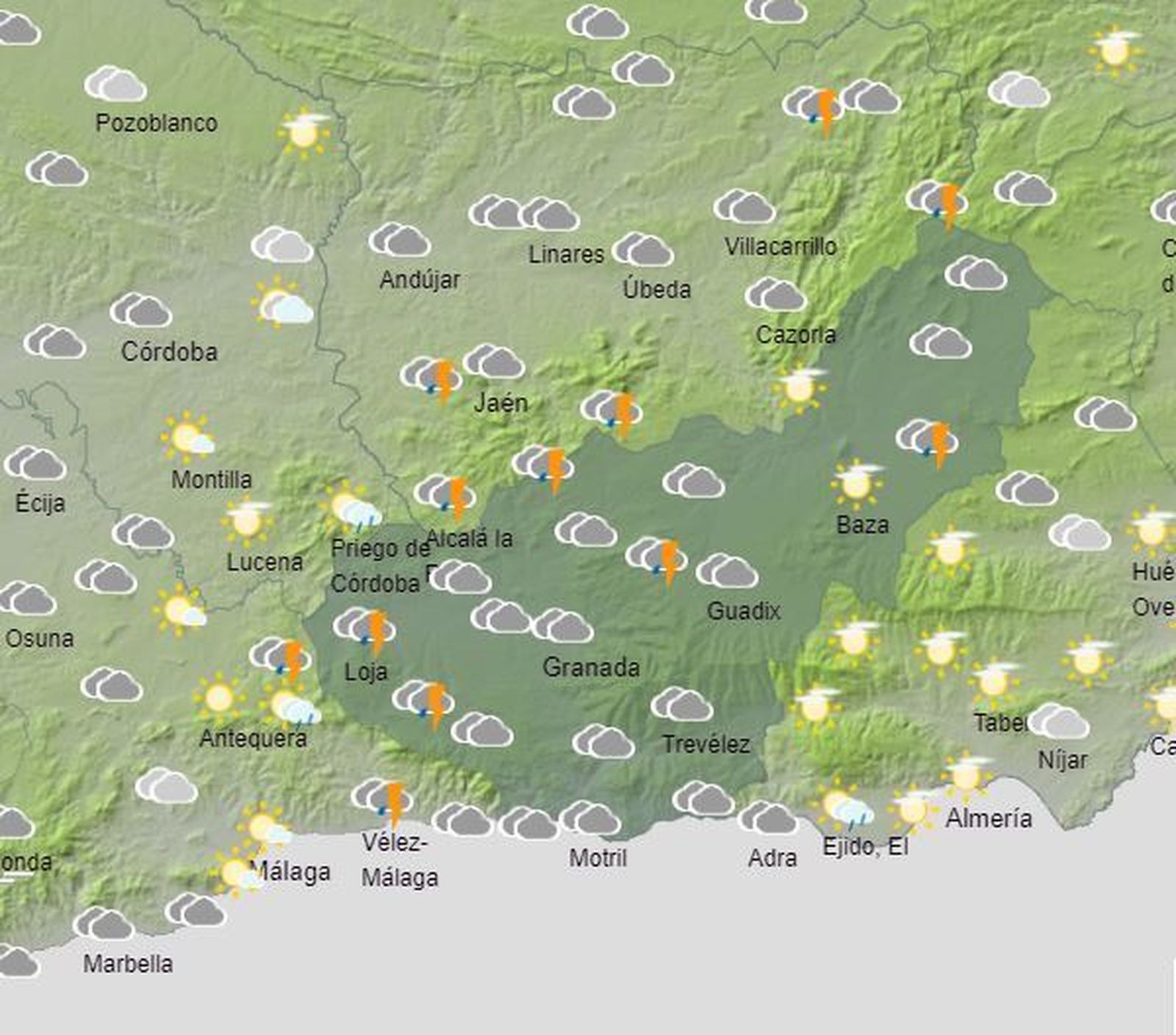 El Tiempo en Granada durante el jueves 15 de febrero