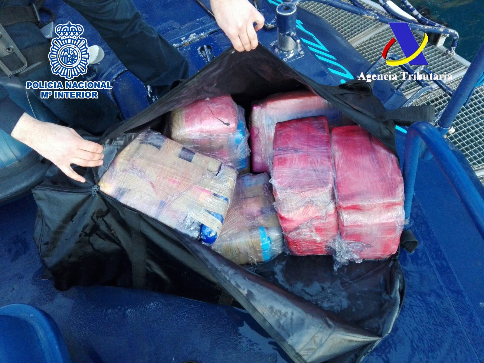 La droga estaba escondida en cinco bolsas como esta.