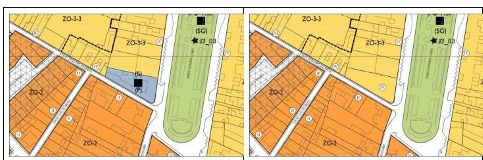 Ordenación recogida en el PGOU para la parcela y propuesta realizada con el estudio