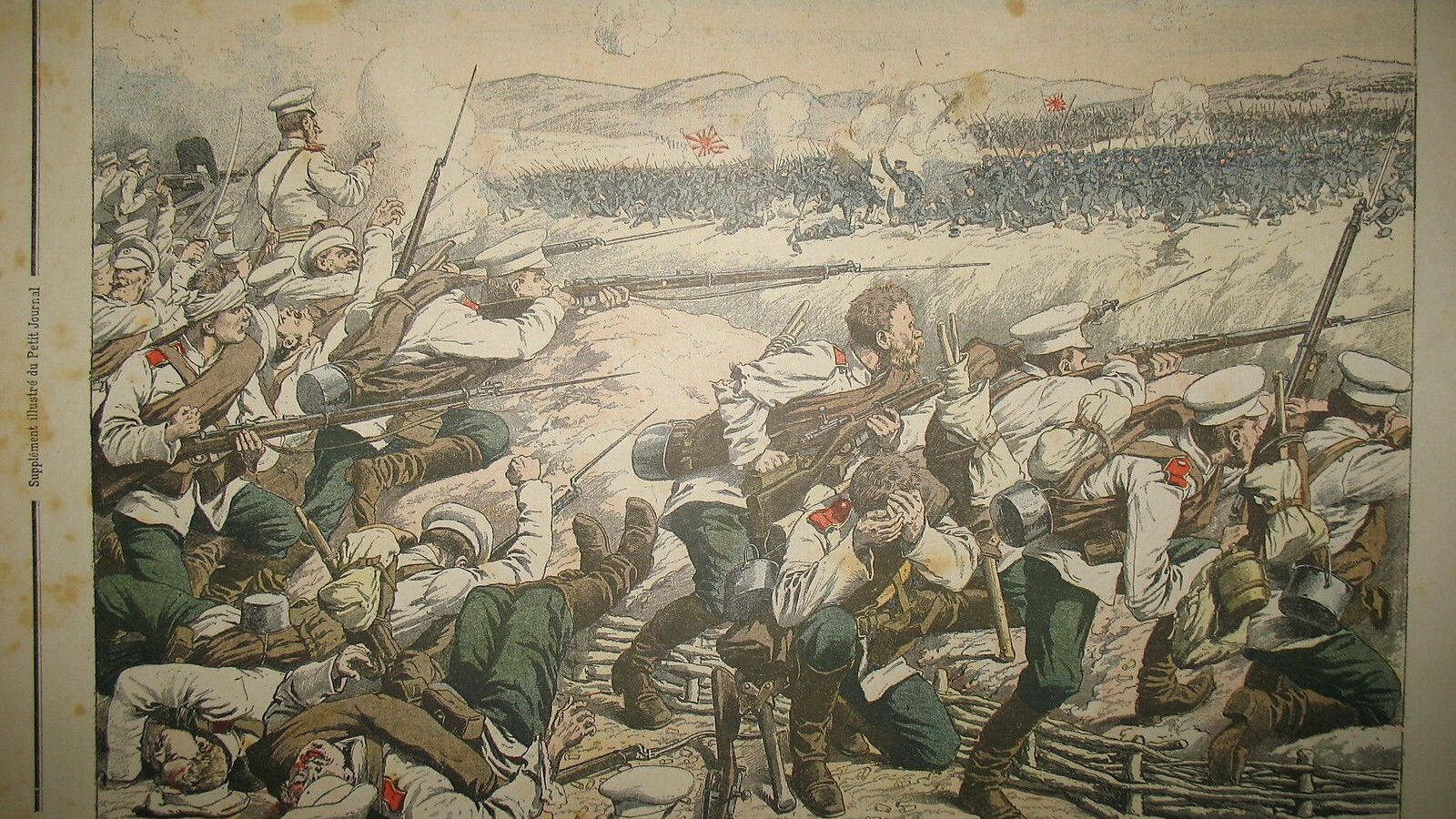 El ejército japonés, lanzado al asalto de las trincheras rusas en la batalla de Mukden, en la guerra ruso-japonesa (1905).
