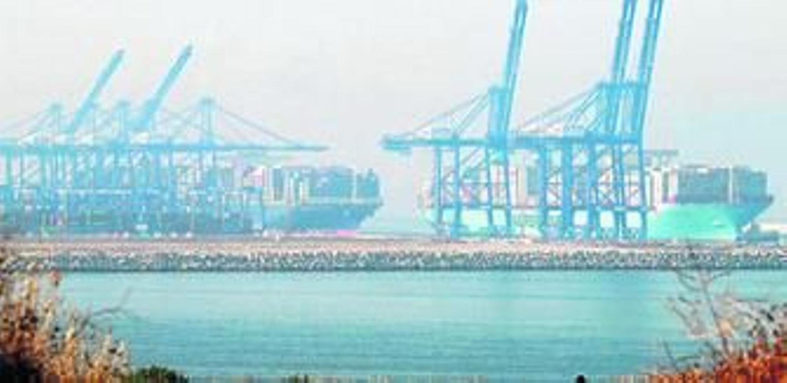El 'CMA-CGM Marco Polo' y el Triple-E 'Marit Maersk', ayer en el muelle de Total Terminal International Algeciras.