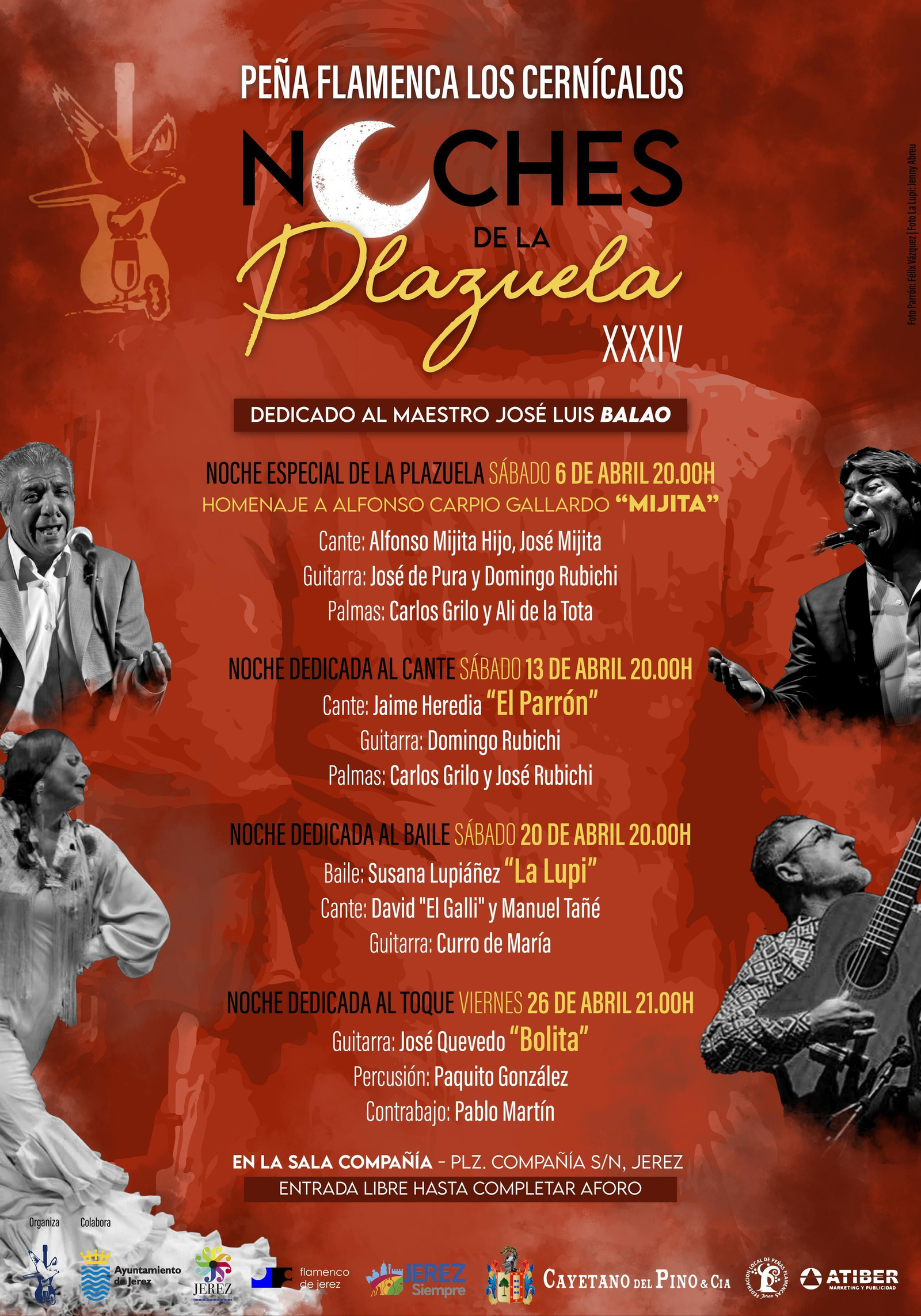 Detalle del cartel del Ciclo Noches de la Plazuela de la Peña Flamenca Los Cernícalos.