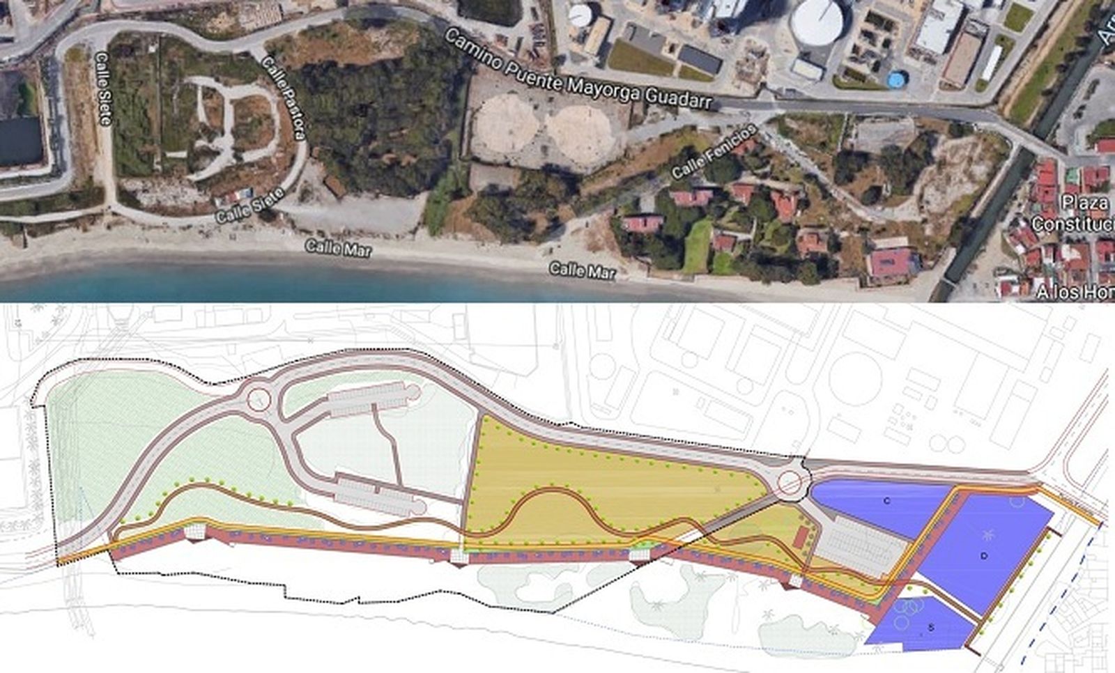El estado actual de la zona y el plano de las actuaciones previstas