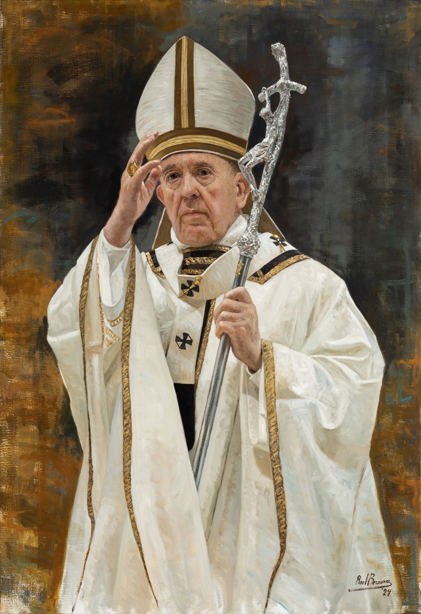 Retrato del Papa Francisco recién pintado por Raúl Berzosa.