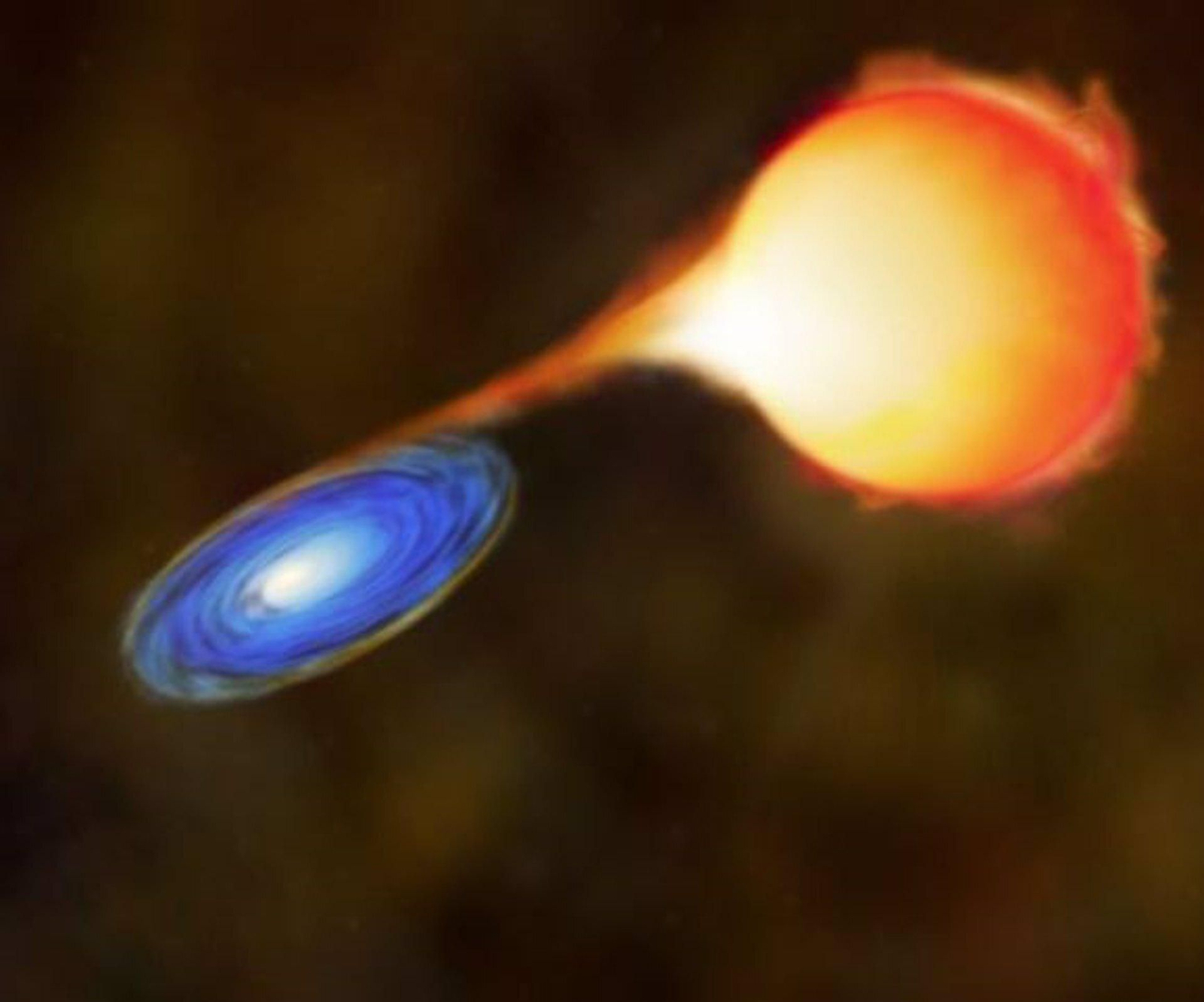 En el binario llamado Mira, una estrella gigante roja transfiere masa a una enana blanca