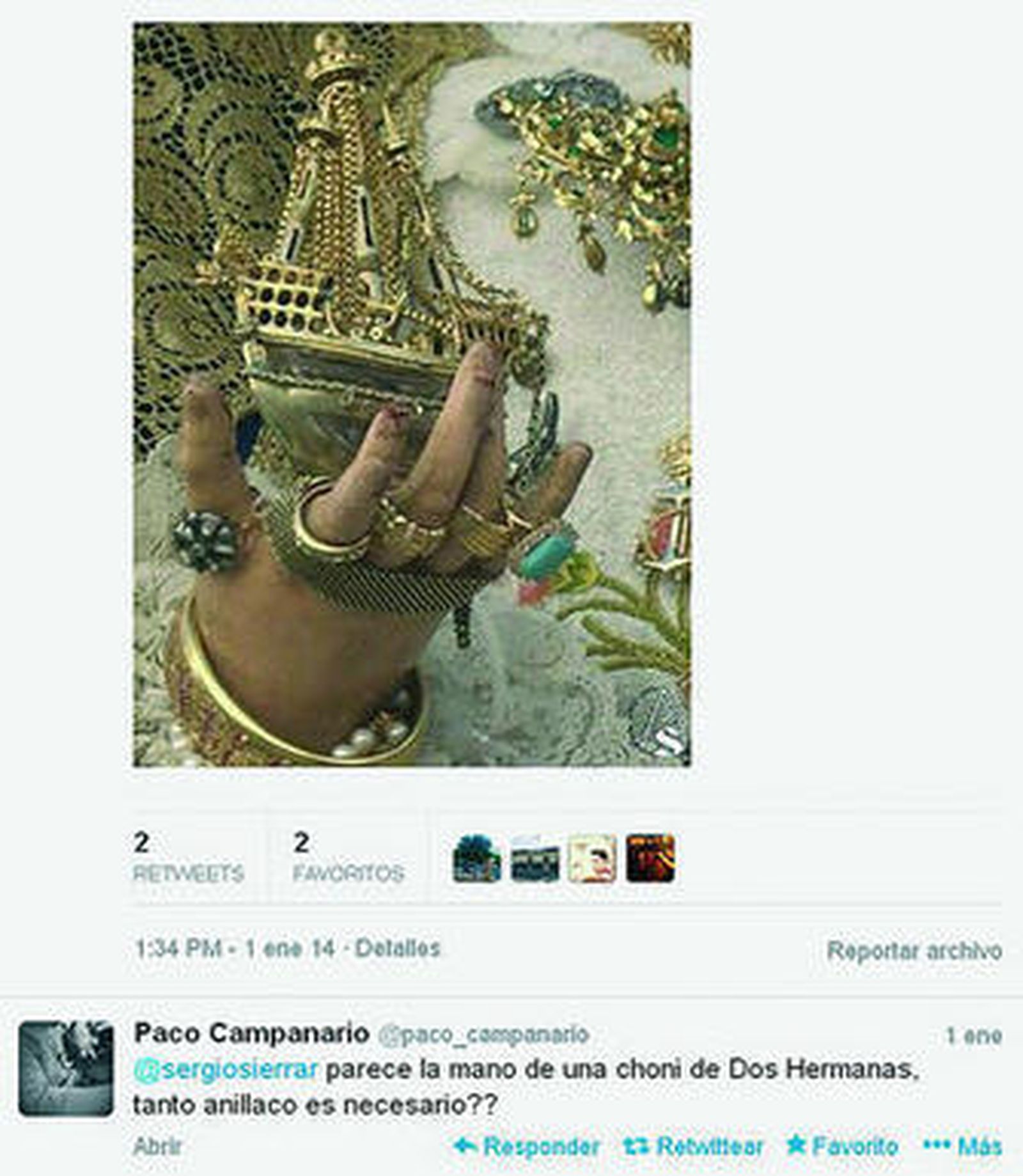 Captura de pantalla con el comentario del edil socialista sobre la Patrona.