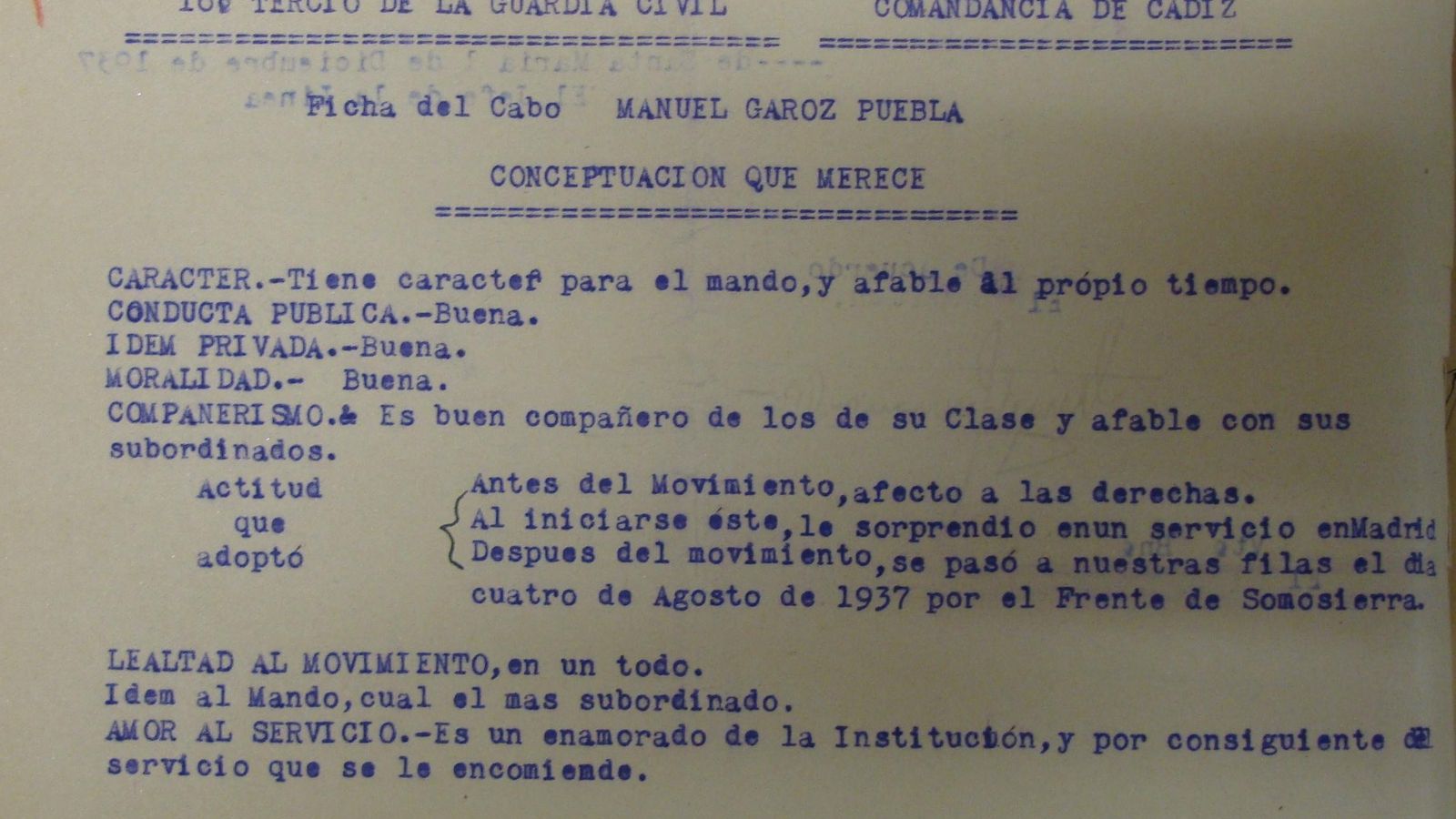 Ficha de conceptuación del cabo Garoz. Ficha de conceptuación del cabo Garoz.