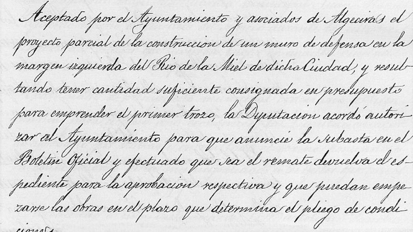Autorización construcción de un muro en la margen izquierda del río de la Miel.