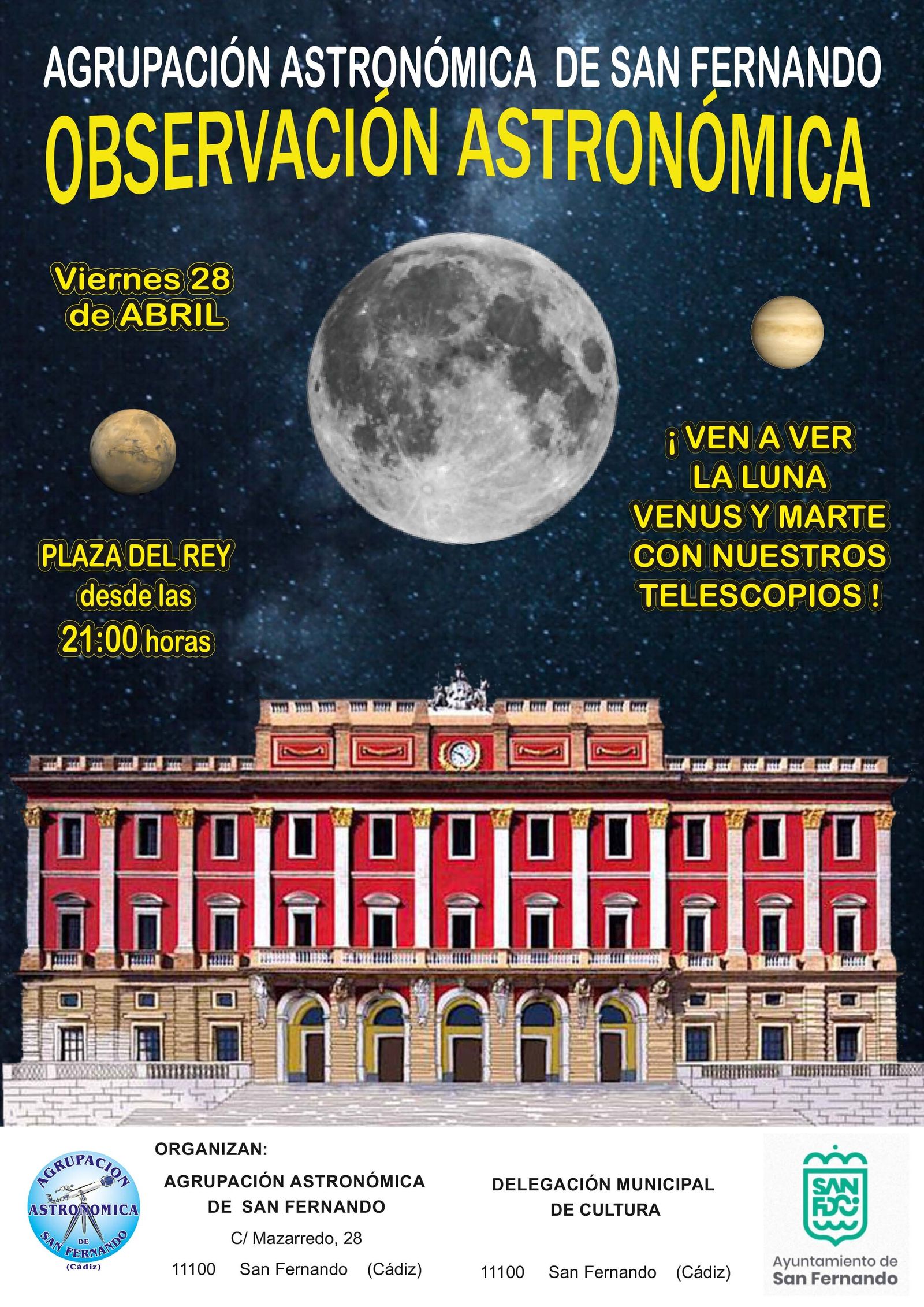 Observación astronómica desde la plaza del Rey en San Fernando.