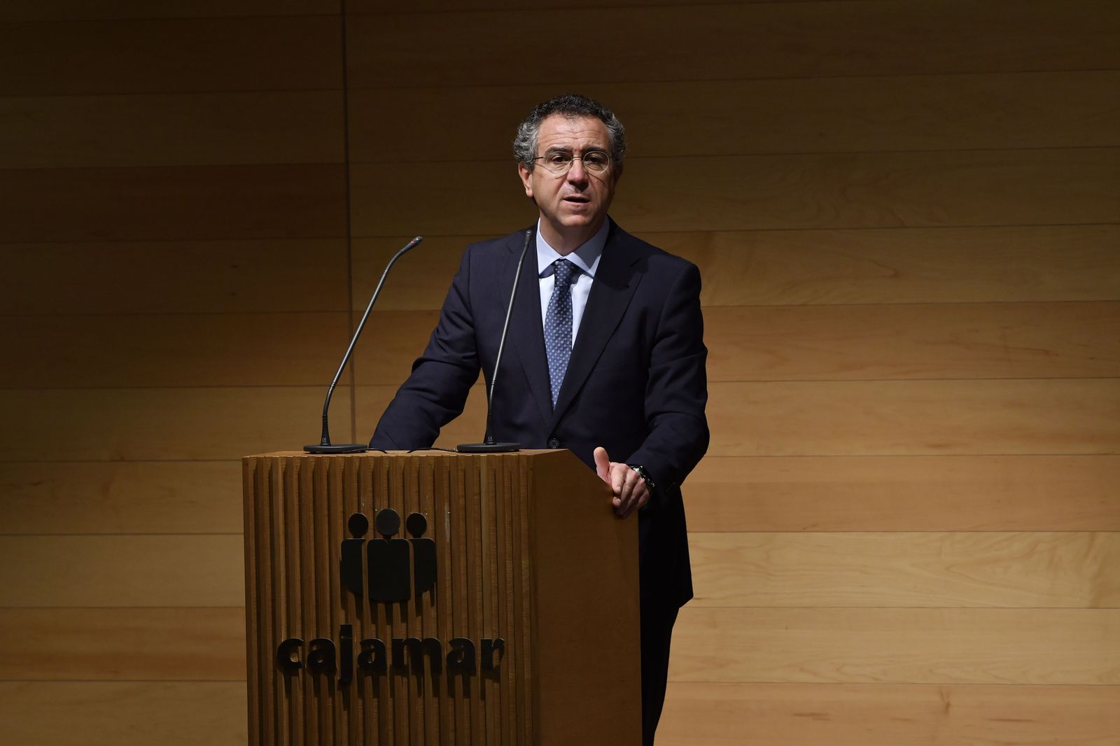 Eduardo Baamonde, presidente de Cajamar, en la Asamblea General de este mediodía.