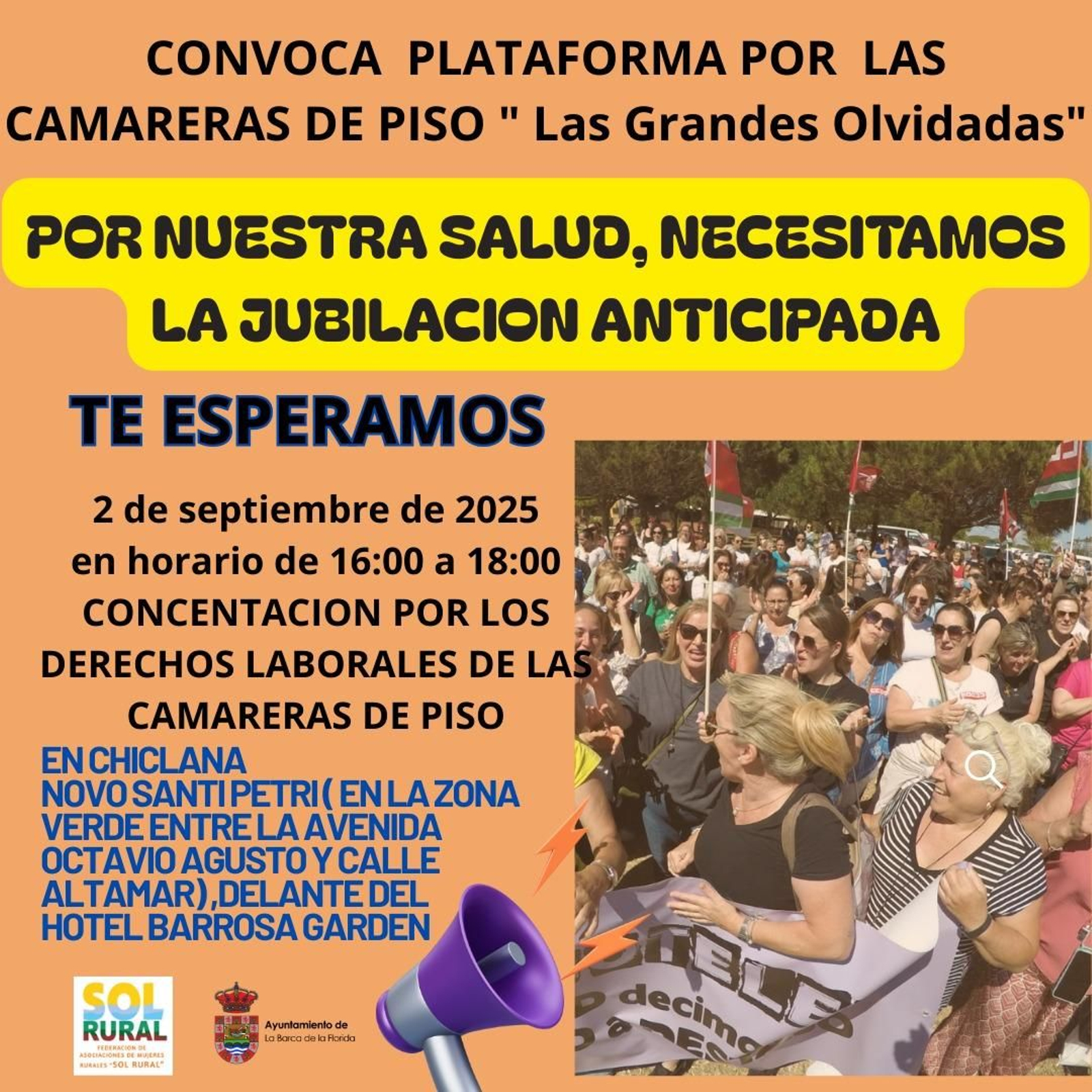 Cartel de la concentración convocada por la Plataforma por las Camareras de Piso 'Las grandes olvidadas'.