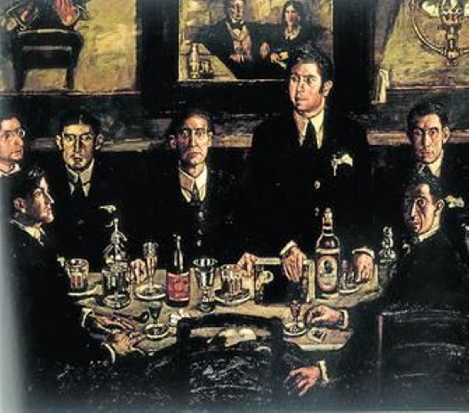 'Tertulia del café Pombo', de José Gutiérrez Solana; Gómez de la Serna es el tercero por la derecha.