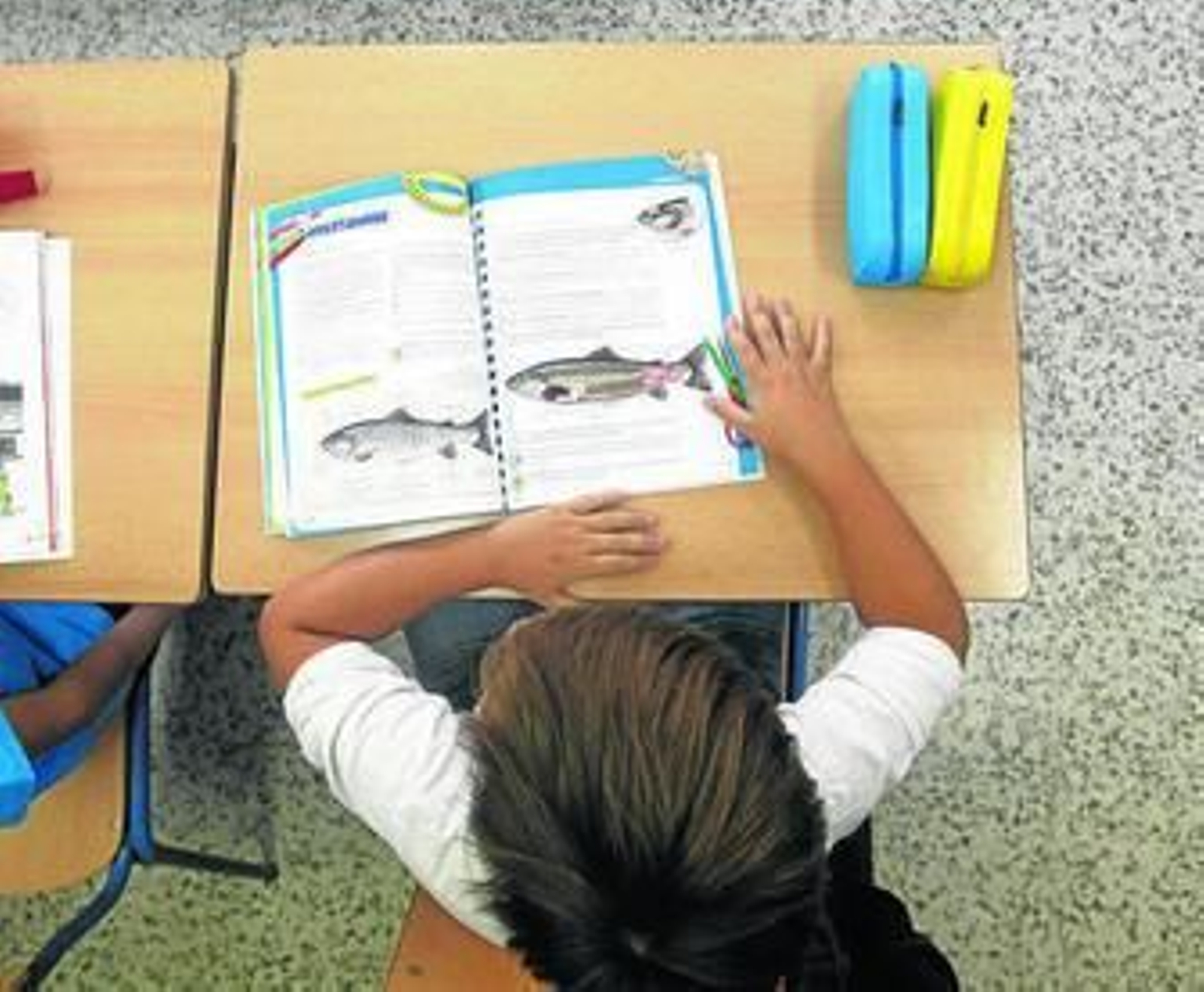 Alumnos en su primer día de clase en un colegio público granadino.