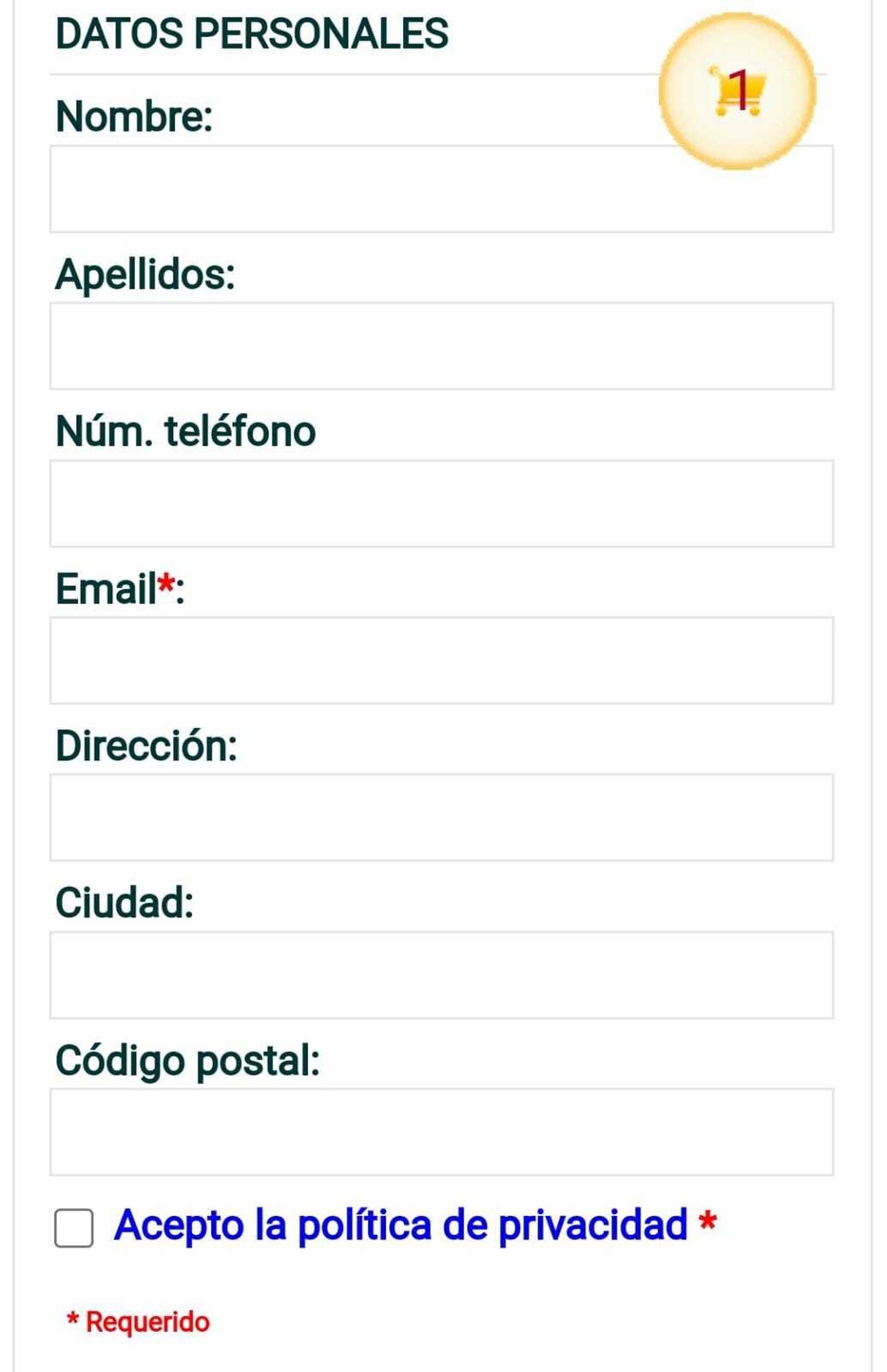 Campos a rellenar para recargar nuestra tarjeta