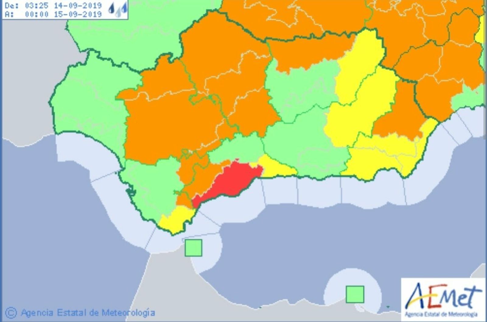 La Aemet sube a rojo el nivel para la Costa del Sol y el Guadalhorce.